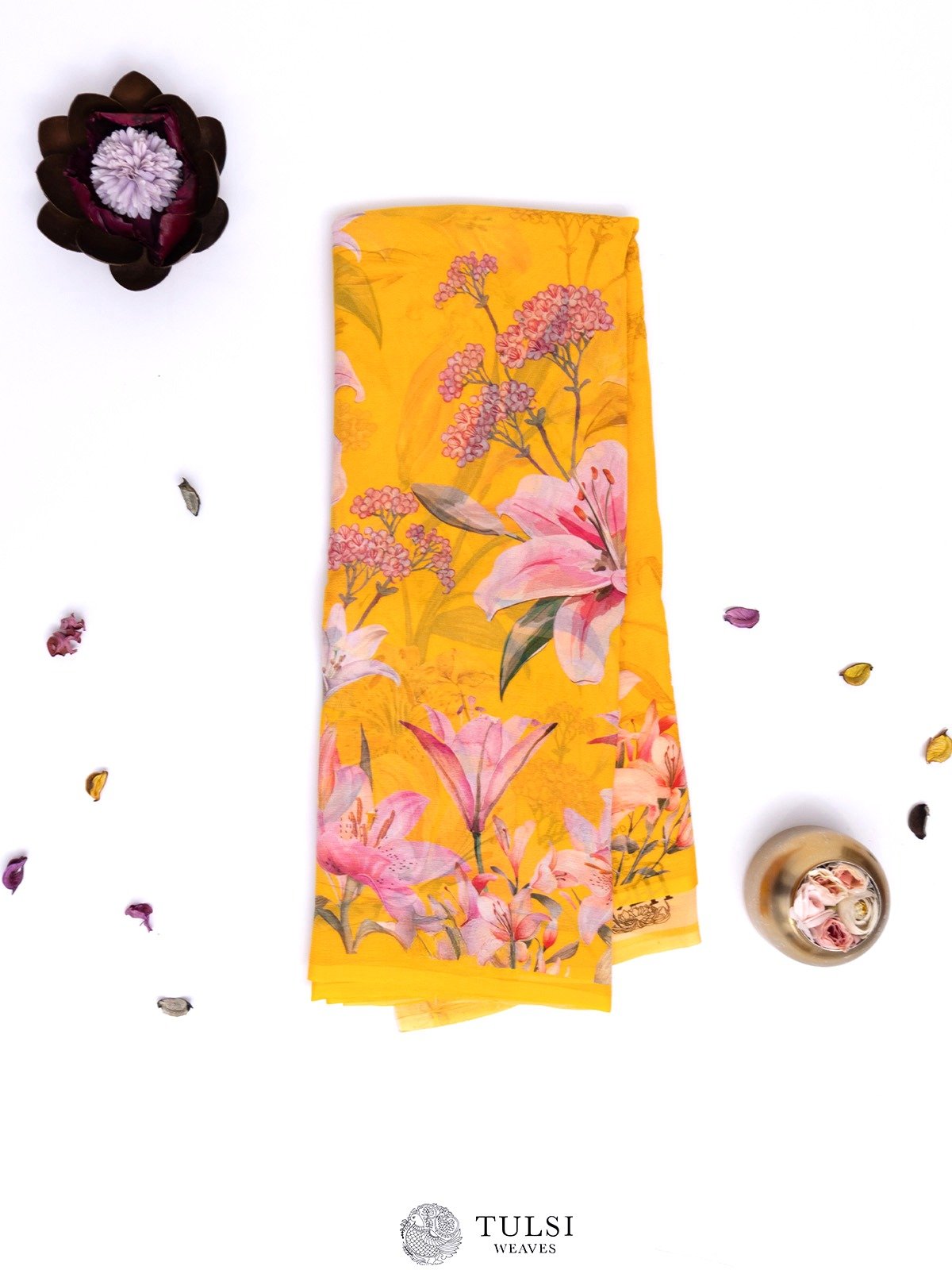 Mango Yellow Printed Chiffon Saree 