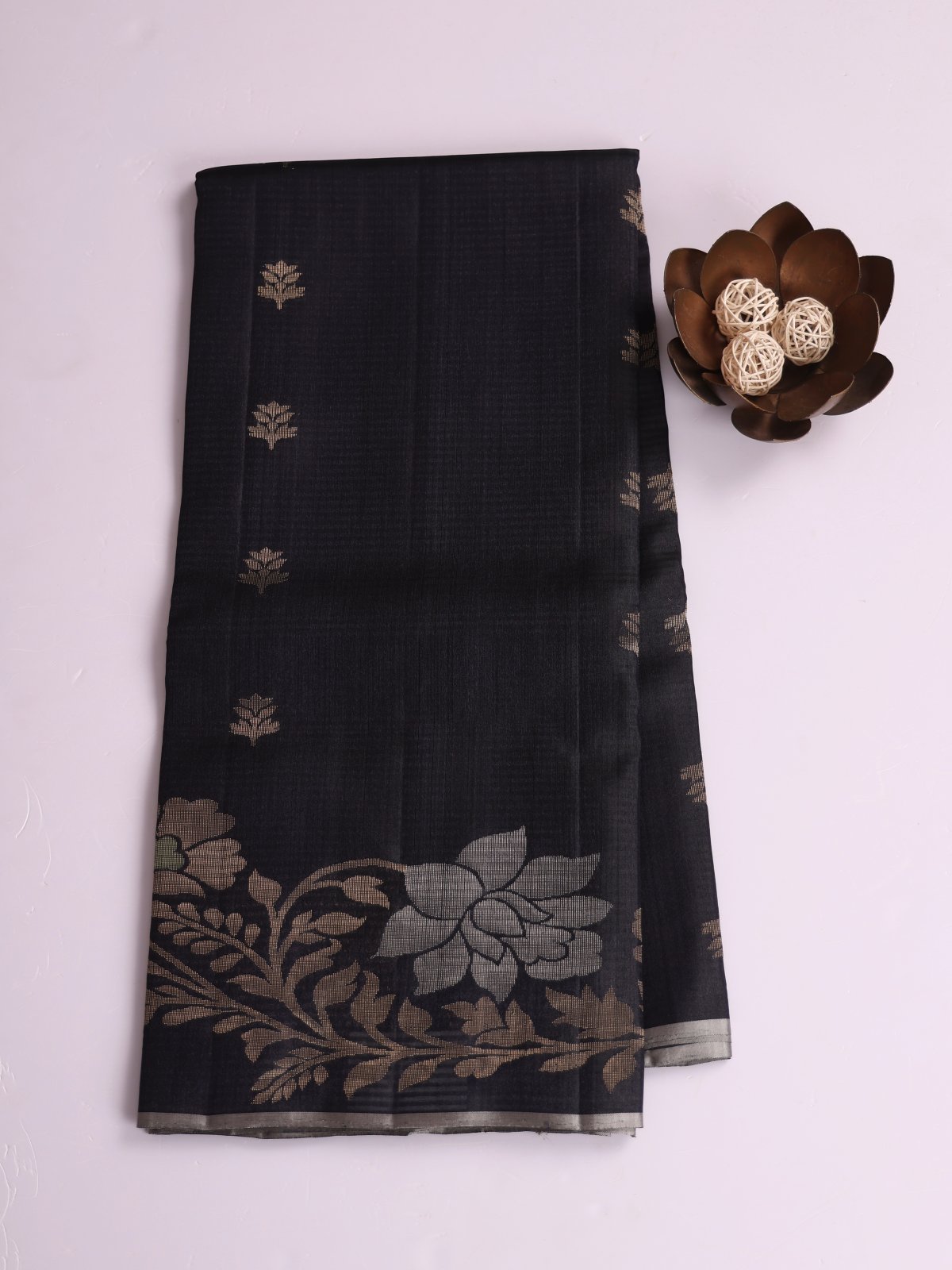 Black Soft Silk Tussar Saree