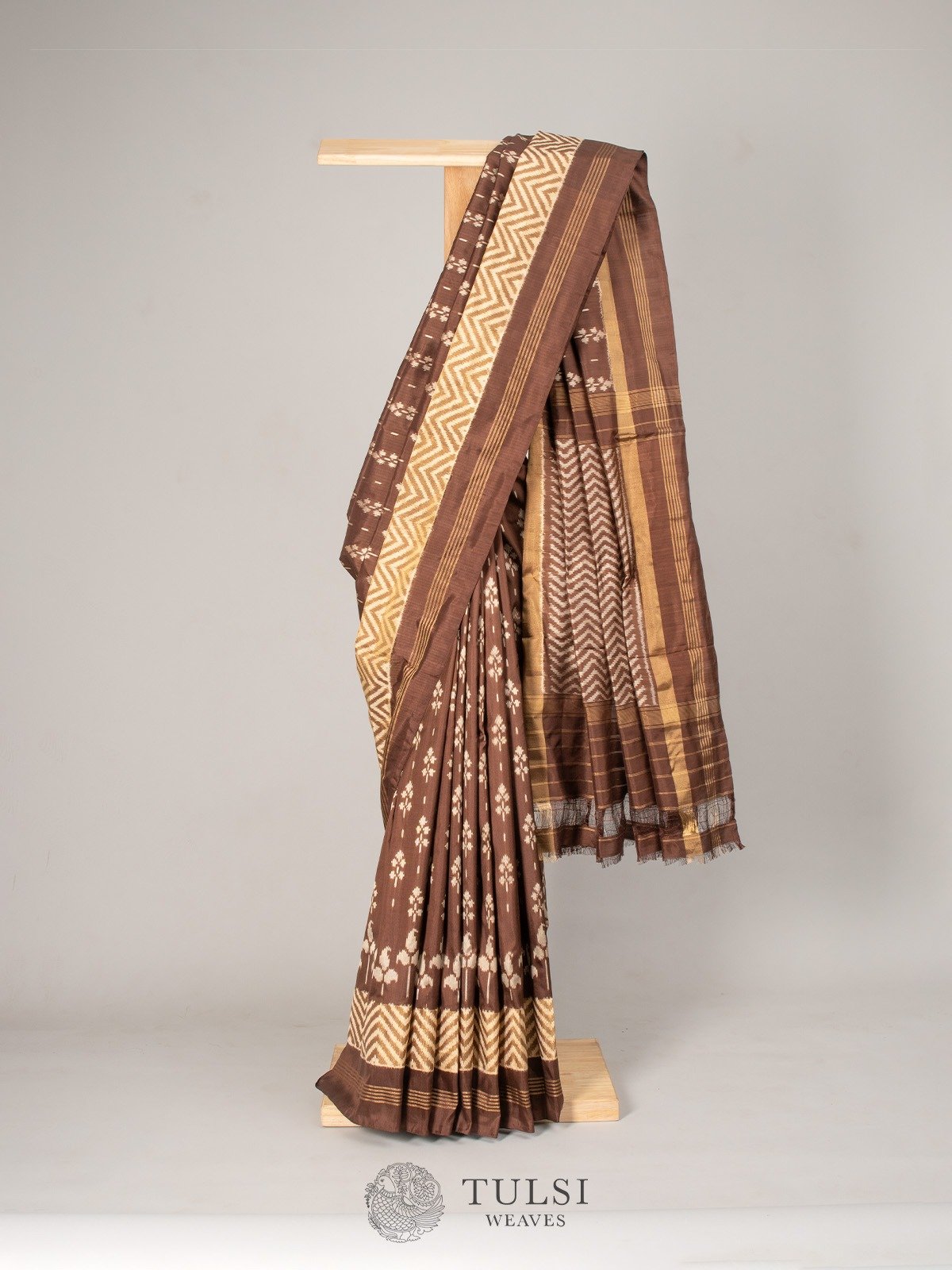 Brown Ikat Silk Saree