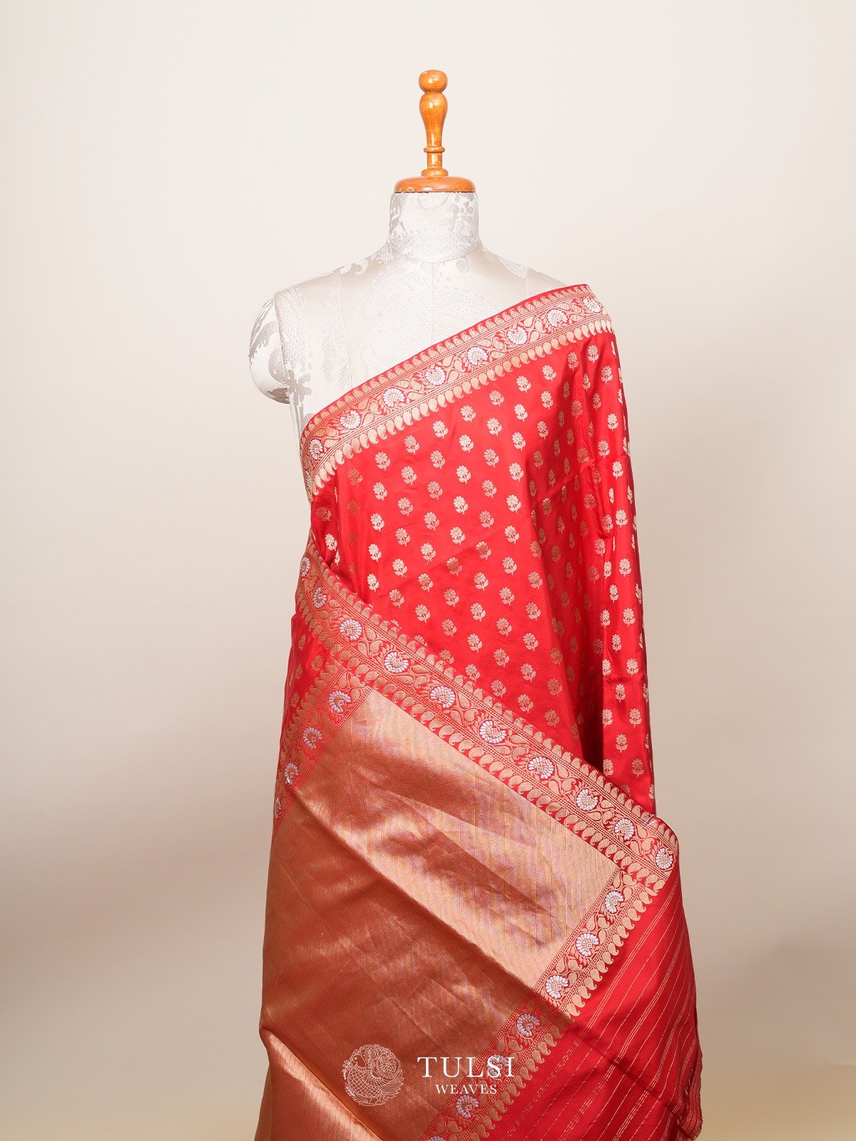 Orangish Red Banaras Silk Saree