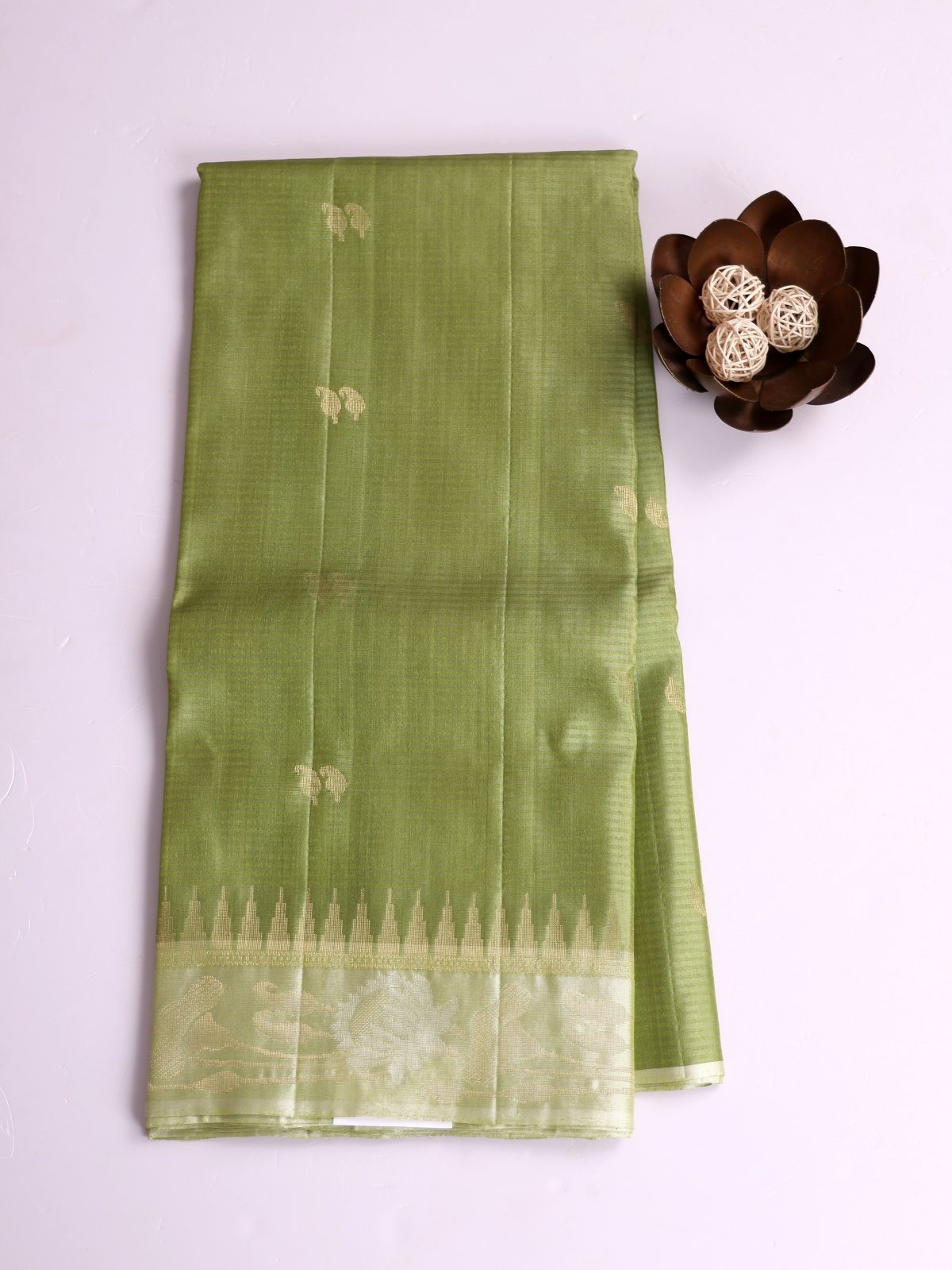 Sage Green Soft Silk Tussar Saree With Pastel Green Border