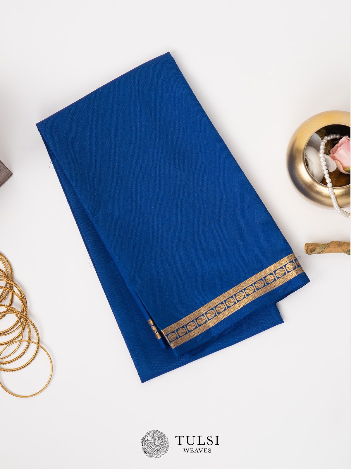 Sapphire Blue Blouse with Rudraksh Border