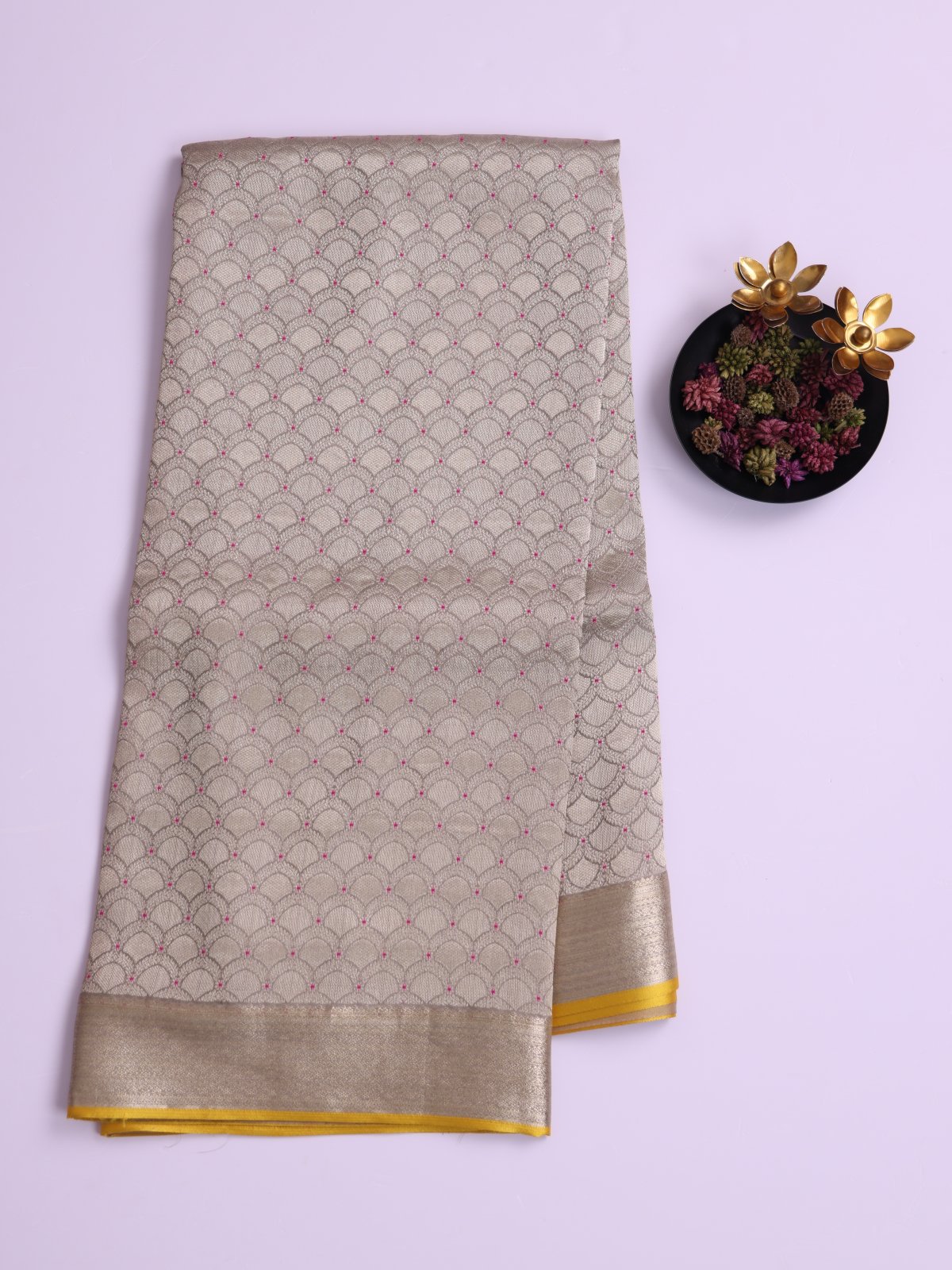 Gray Banaras Crepe Silk Saree