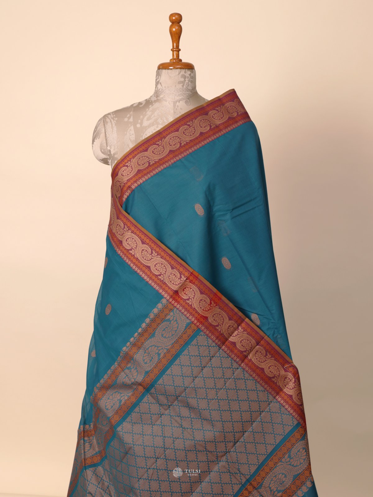 Teal Blue Kanchi Cotton Saree