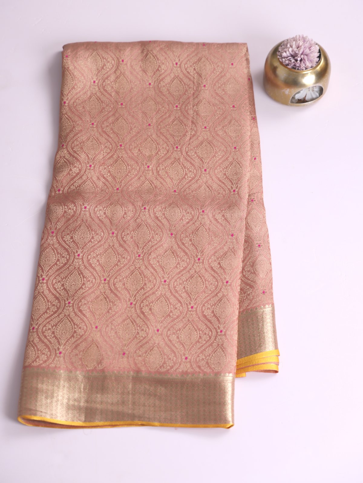 Light Peachy Pink Banaras Crepe Silk Saree