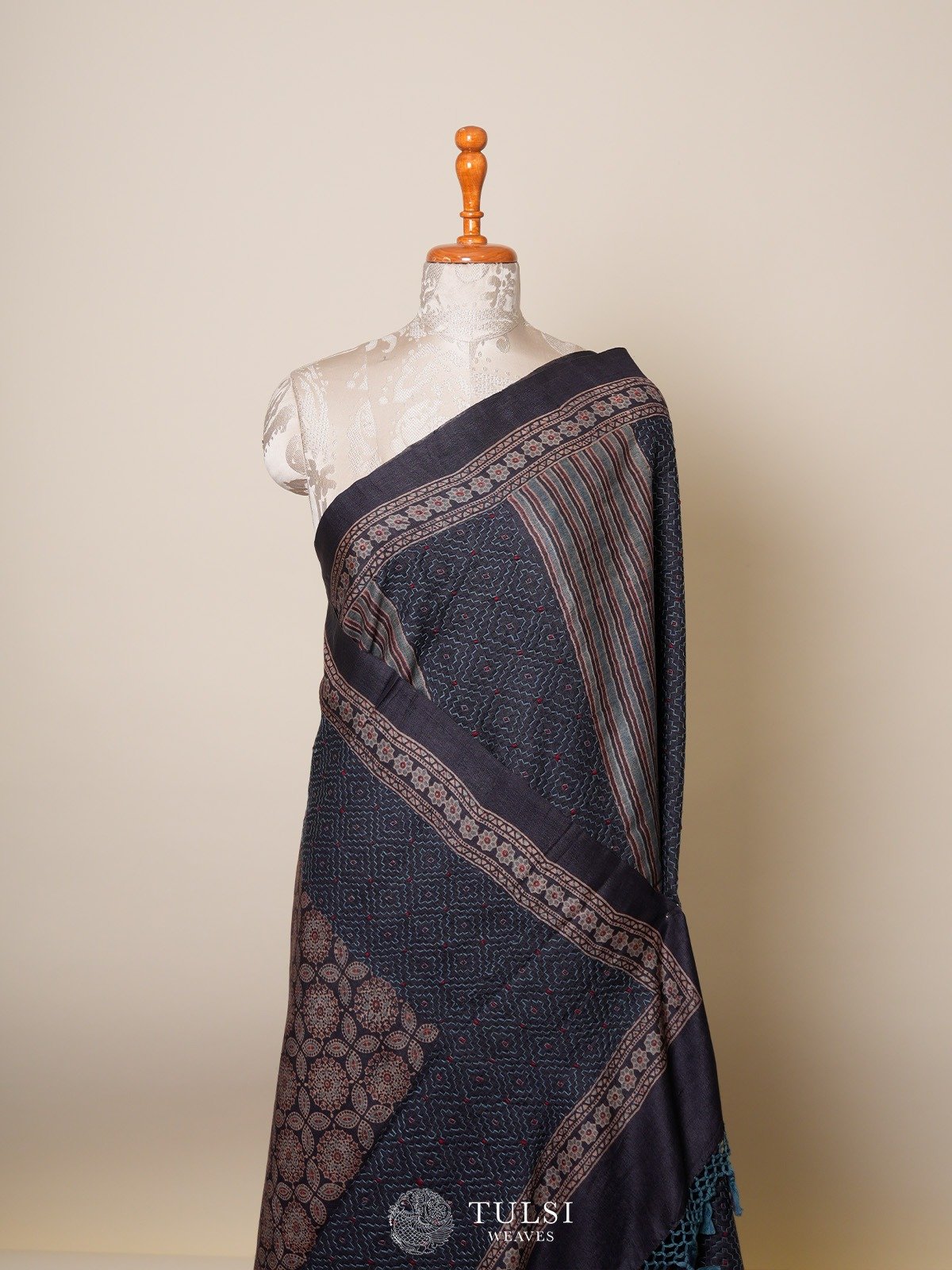 Grey Tussar silk saree