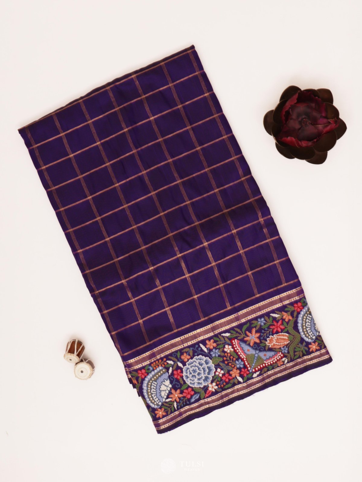 Dark Purple Embroidered Kanjeevaram Silk Saree