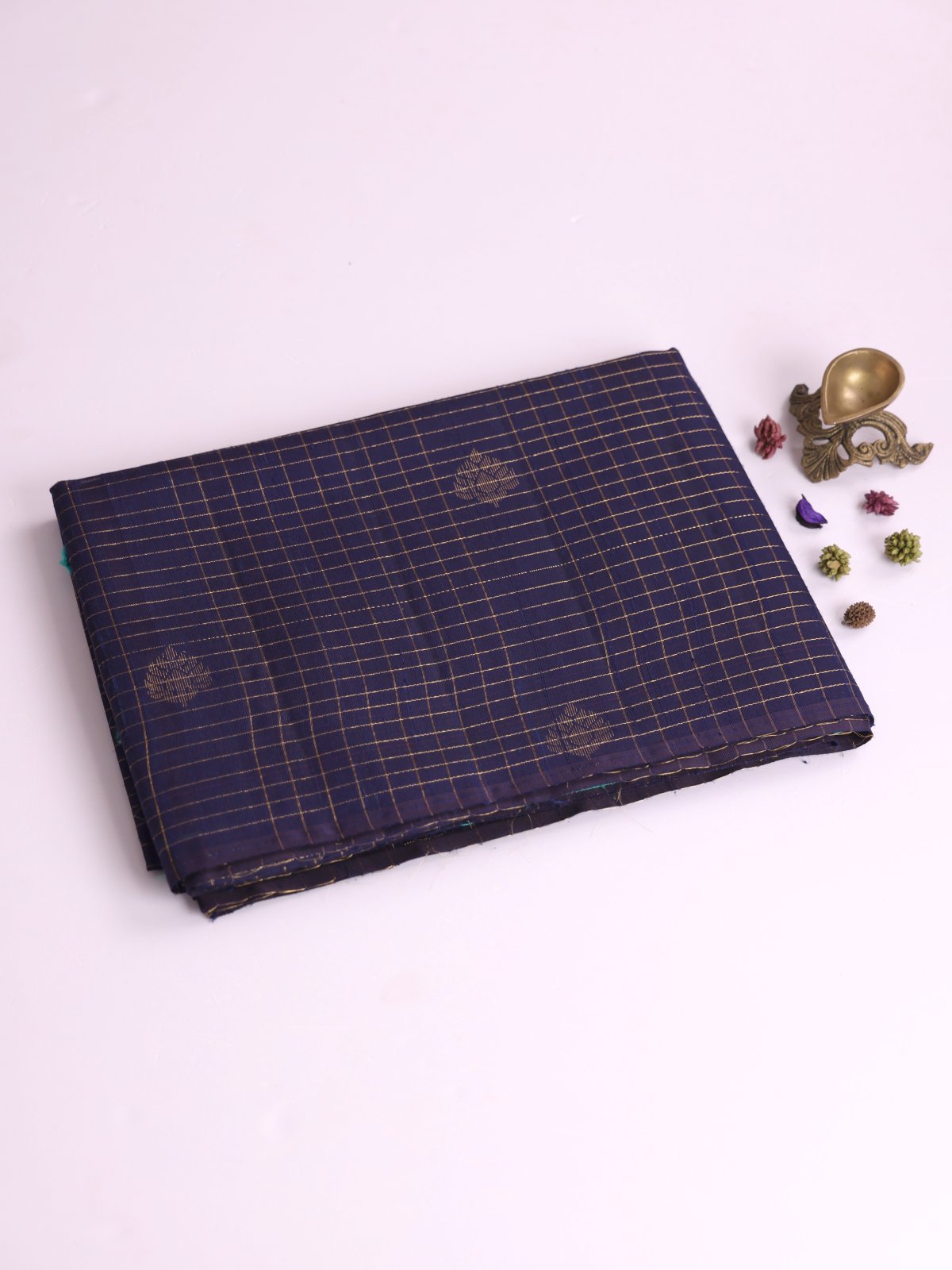 Dark Purplish Zari Checked Raw Silk Saree