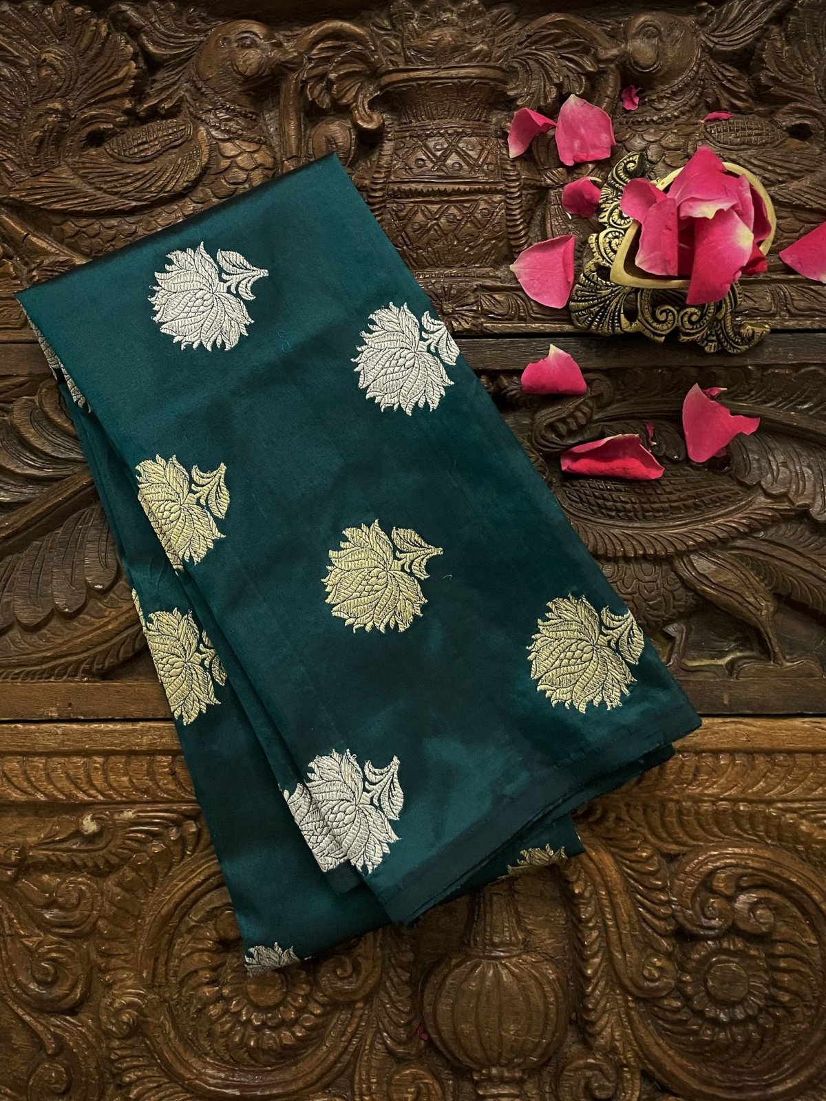 Peacock Blue Banaras Silk Blouse With Gold and Silver Zari Butties