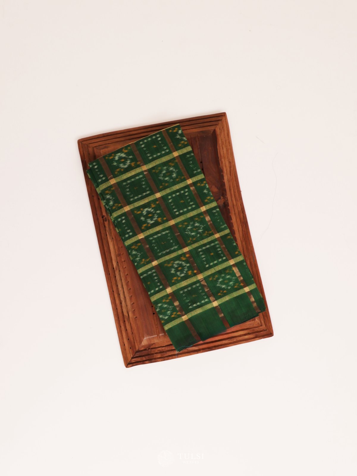 Dark Green Ikat Silk Blouse with Zari Checks