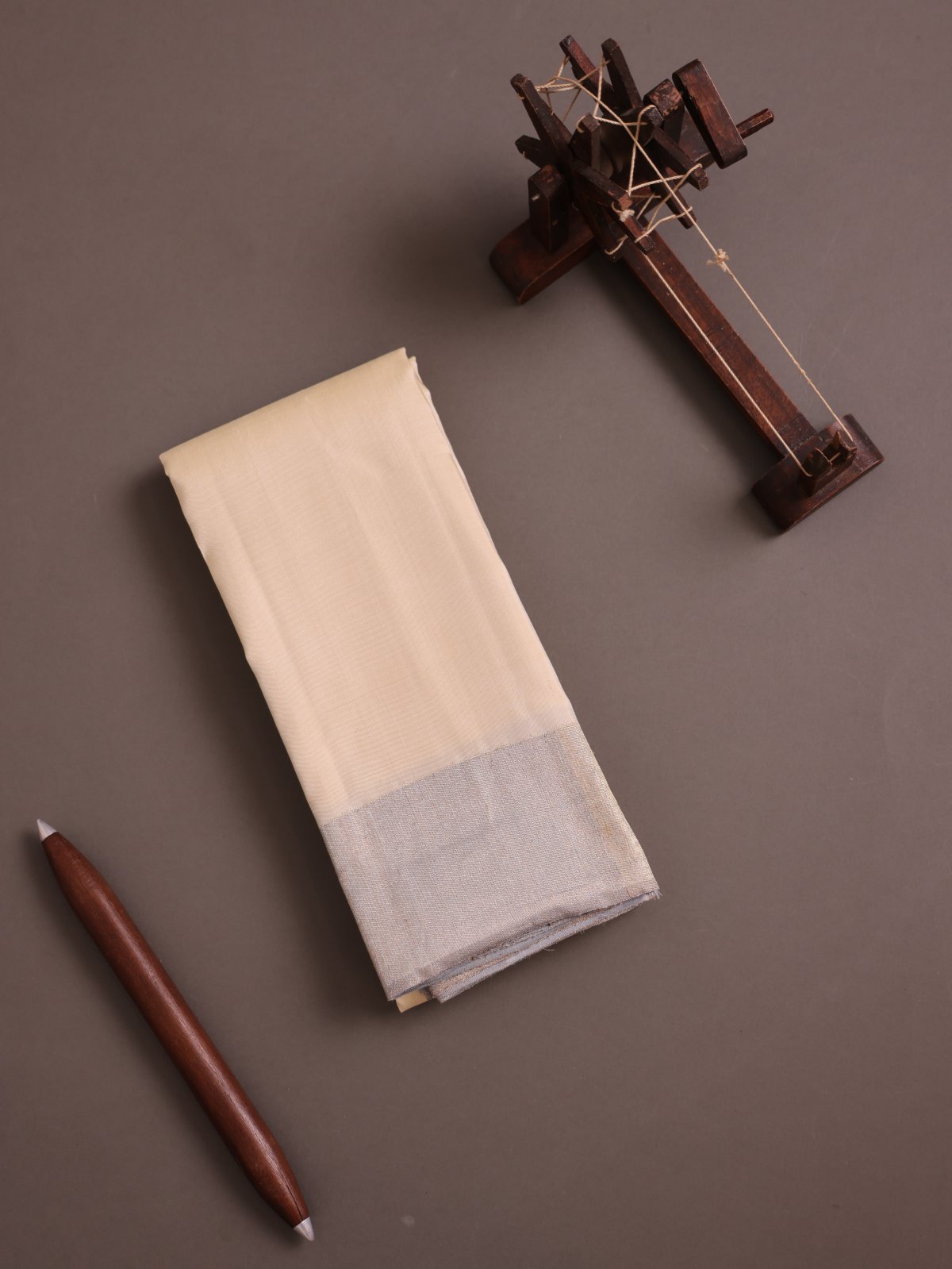 Sandal Silk Dhoti With 8 Kol Zari Border 