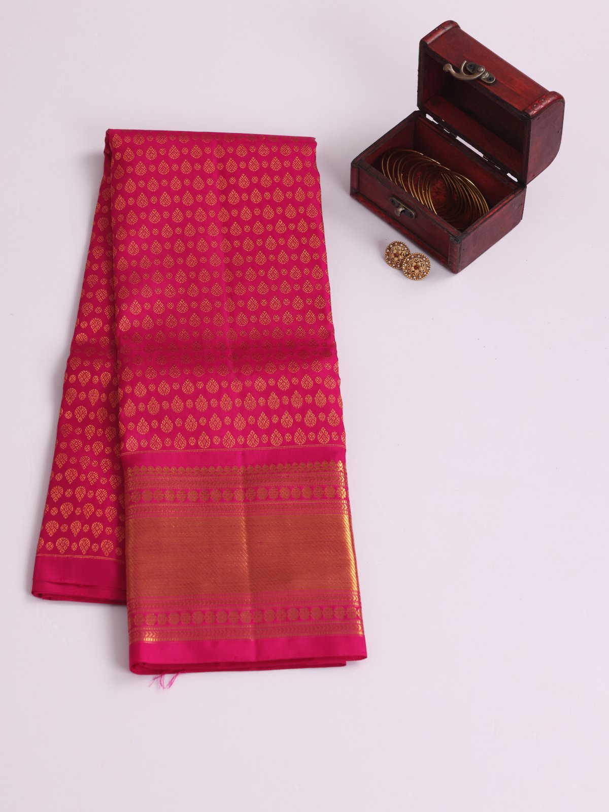 Rani Pink Kanjeevaram Silk Pavadai With Zari Border