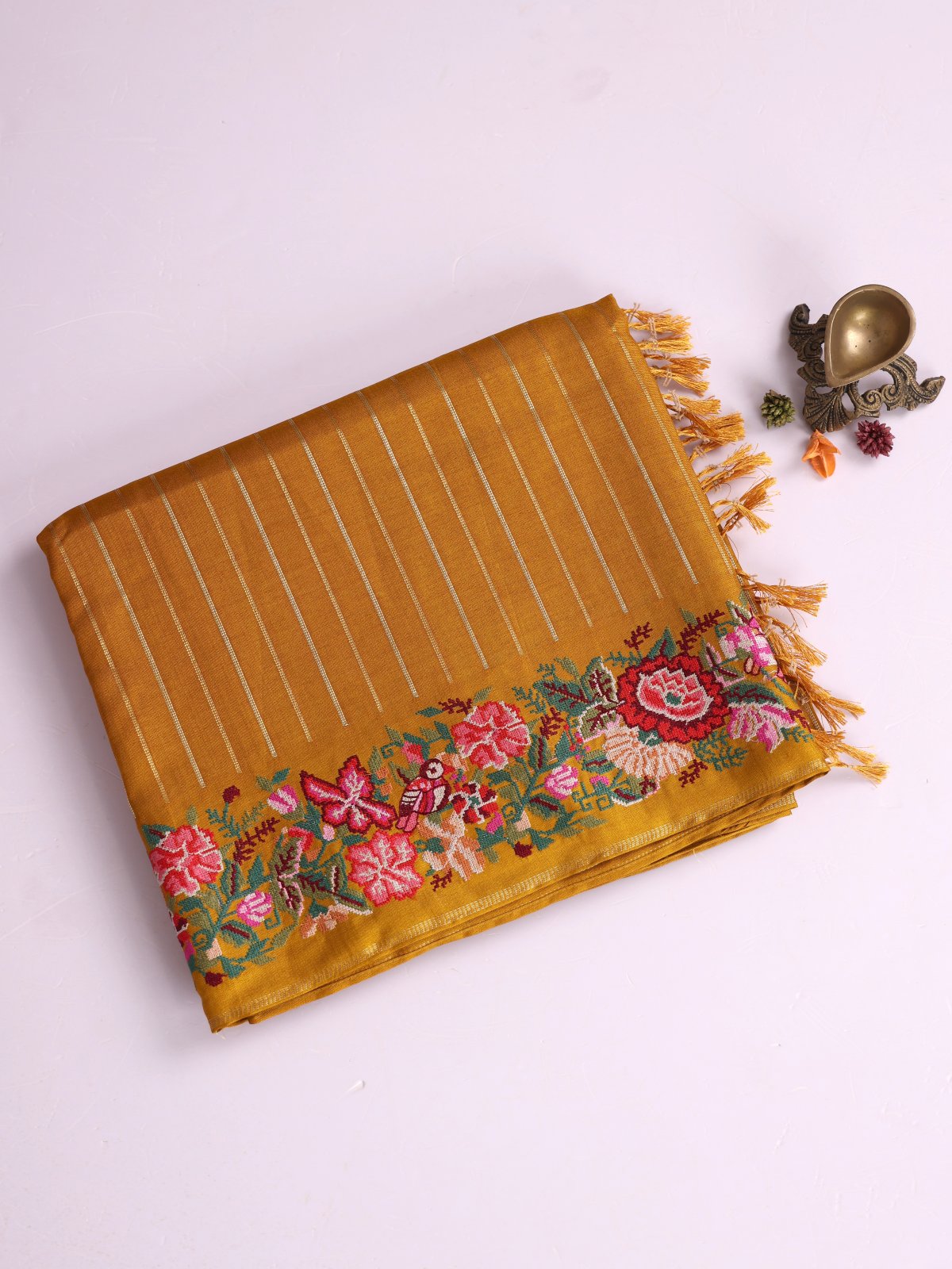 Mustard Yellow Semi Tussar Silk Saree