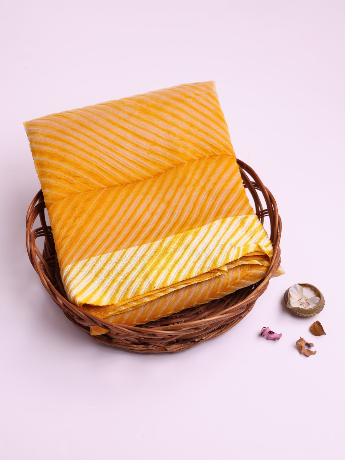Yellow Printed Half And Half Organza Silk Saree With Satin Border