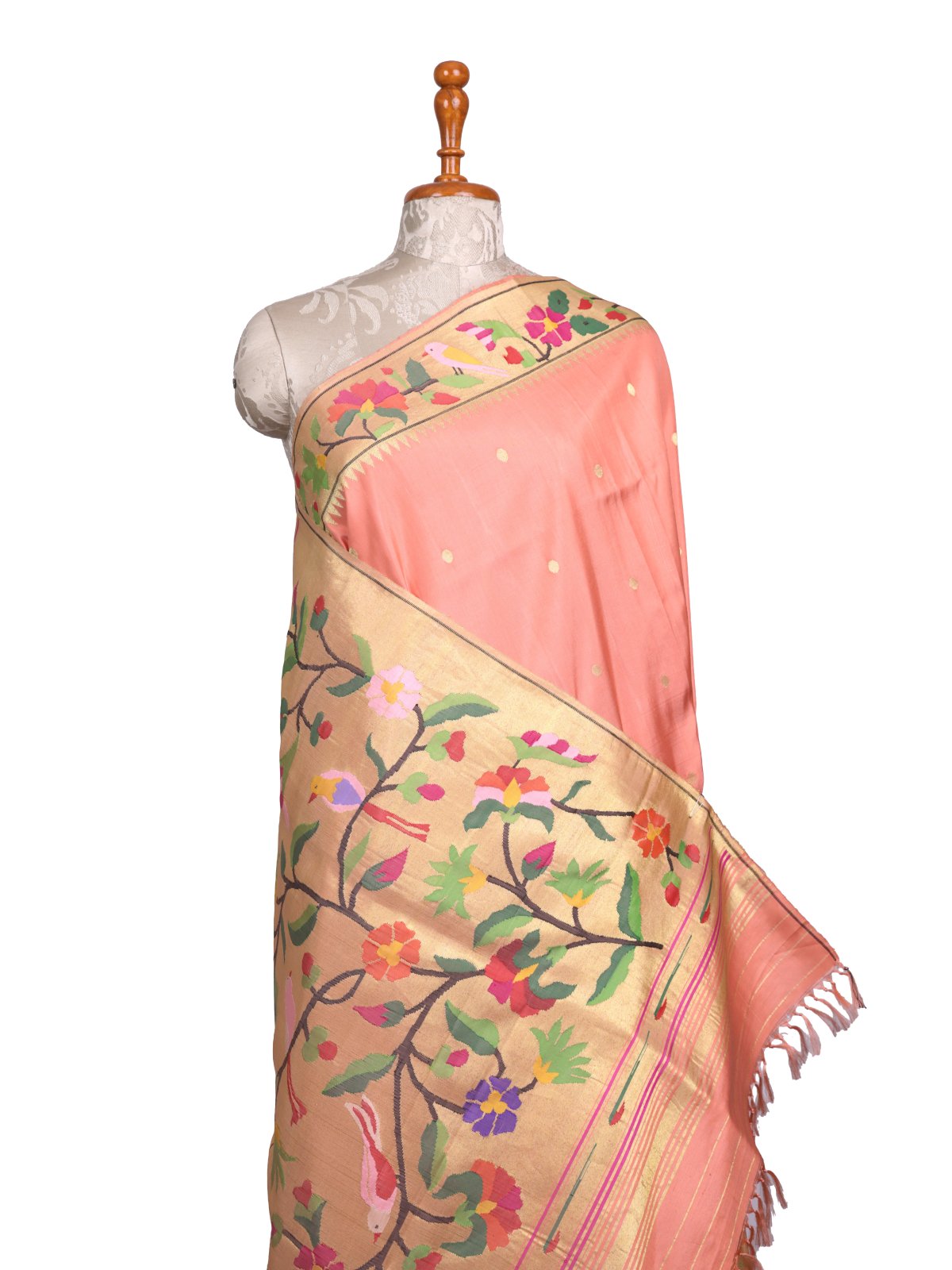 Peach Paithani Silk Saree