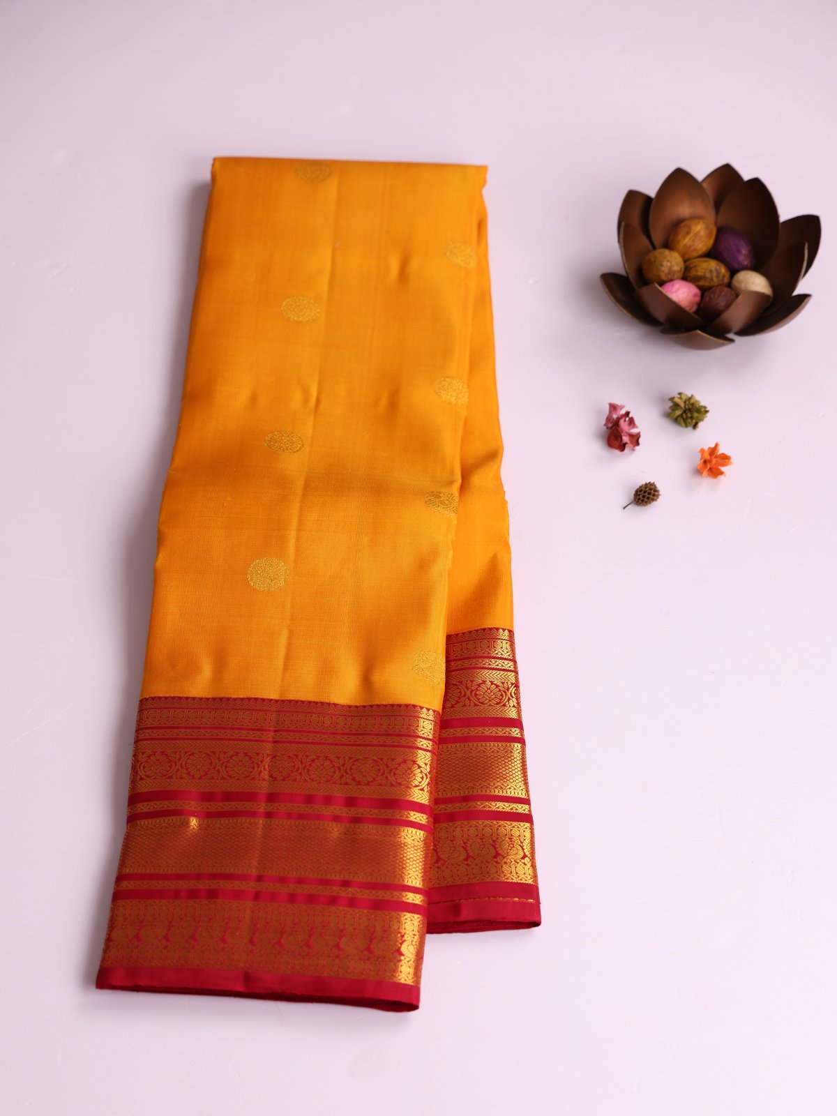 Mustard Yellow Kanjeevaram Silk Saree With Araku Border