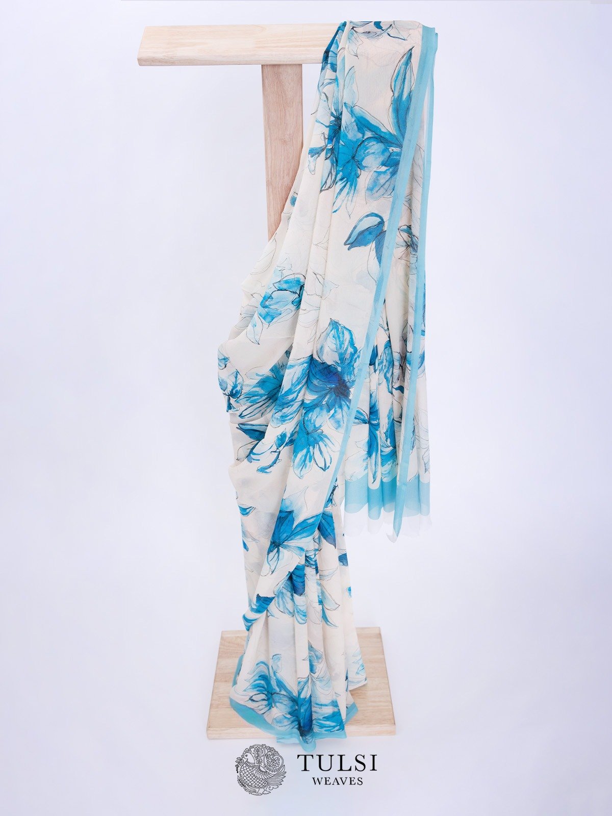 Off White Printed Chiffon Saree