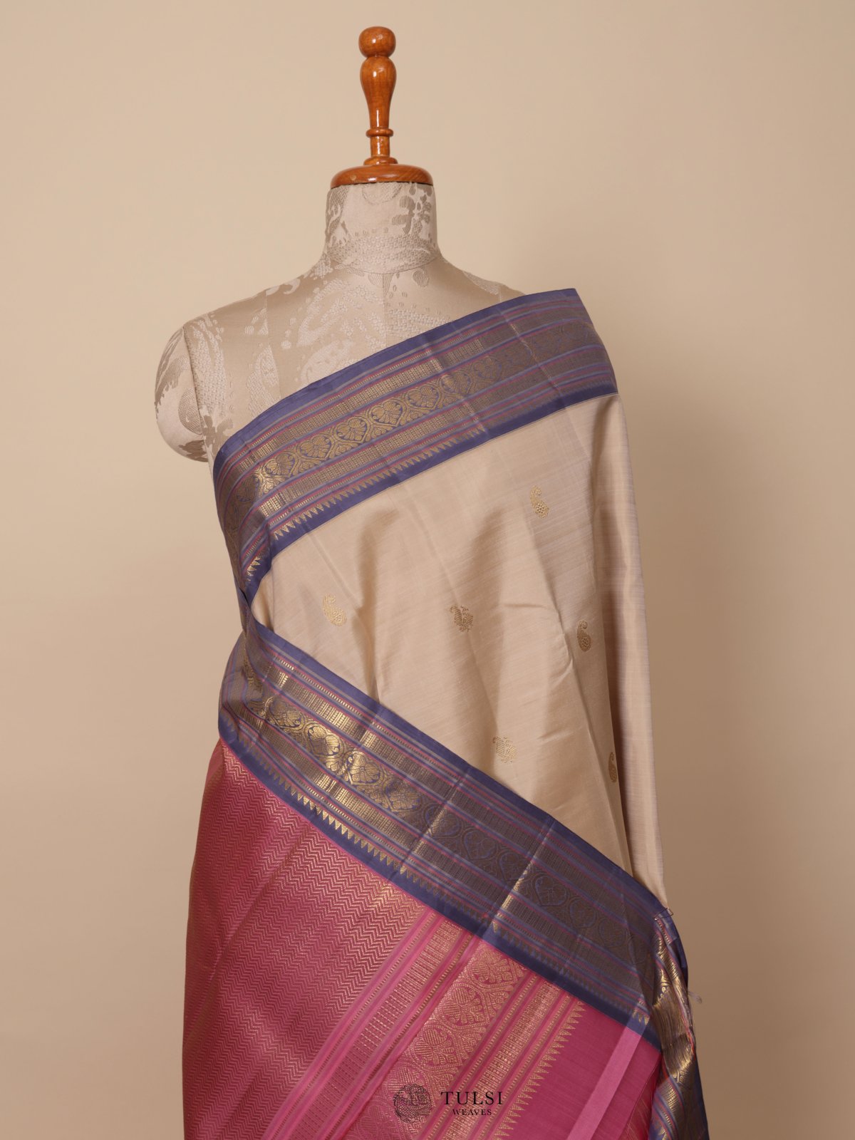 Beige Kanjeevaram Silk Saree