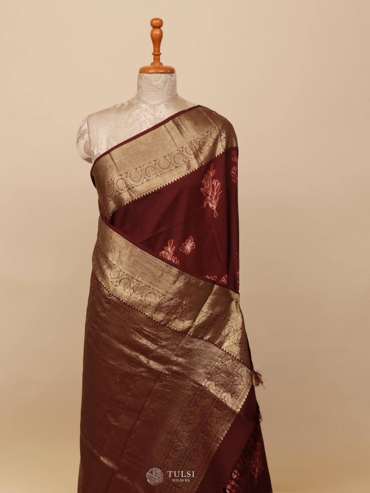 Brown Shibori Kanjeevaram Silk Saree