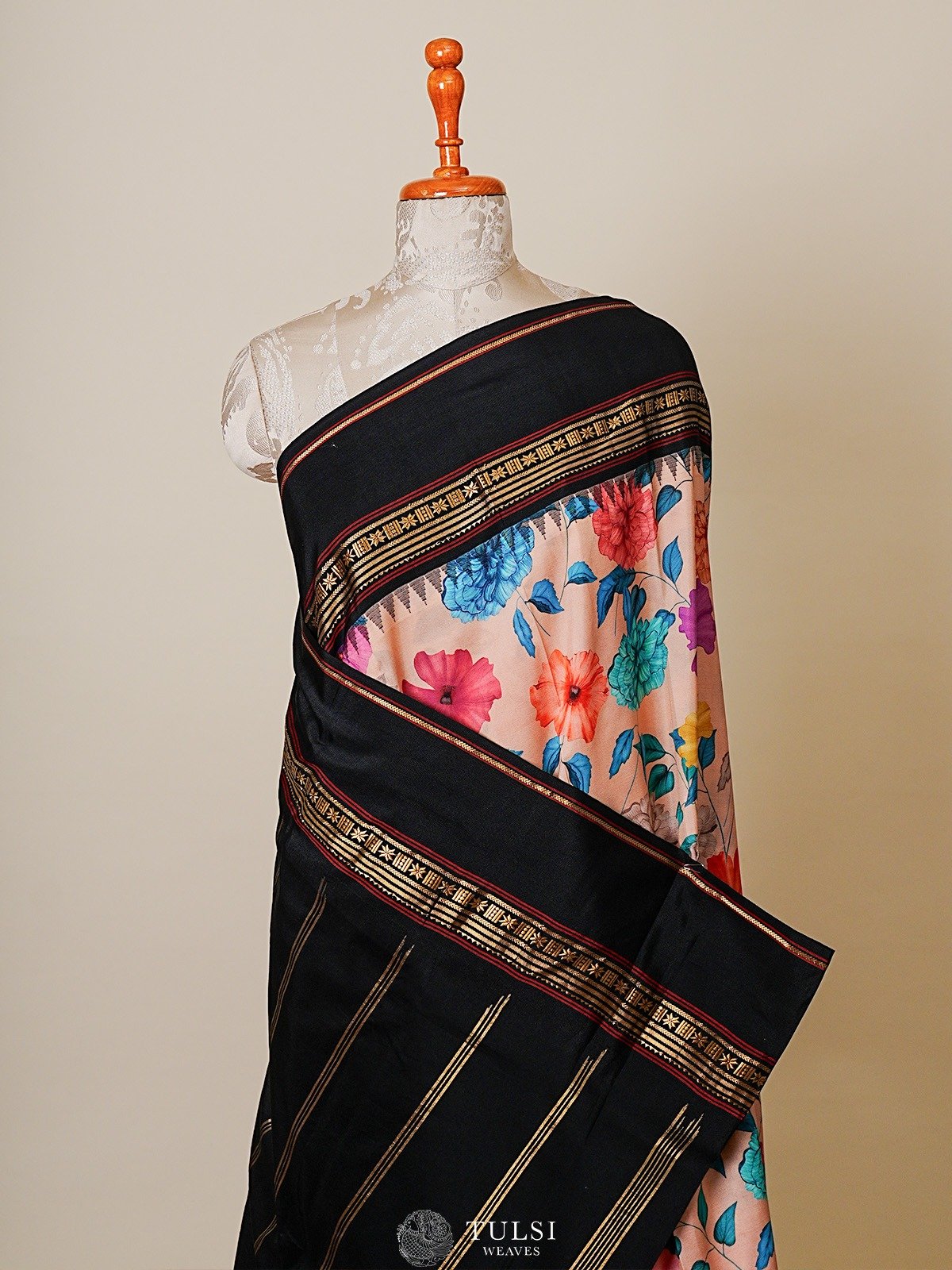 Peach Printed Kanjeevaram Silk Saree