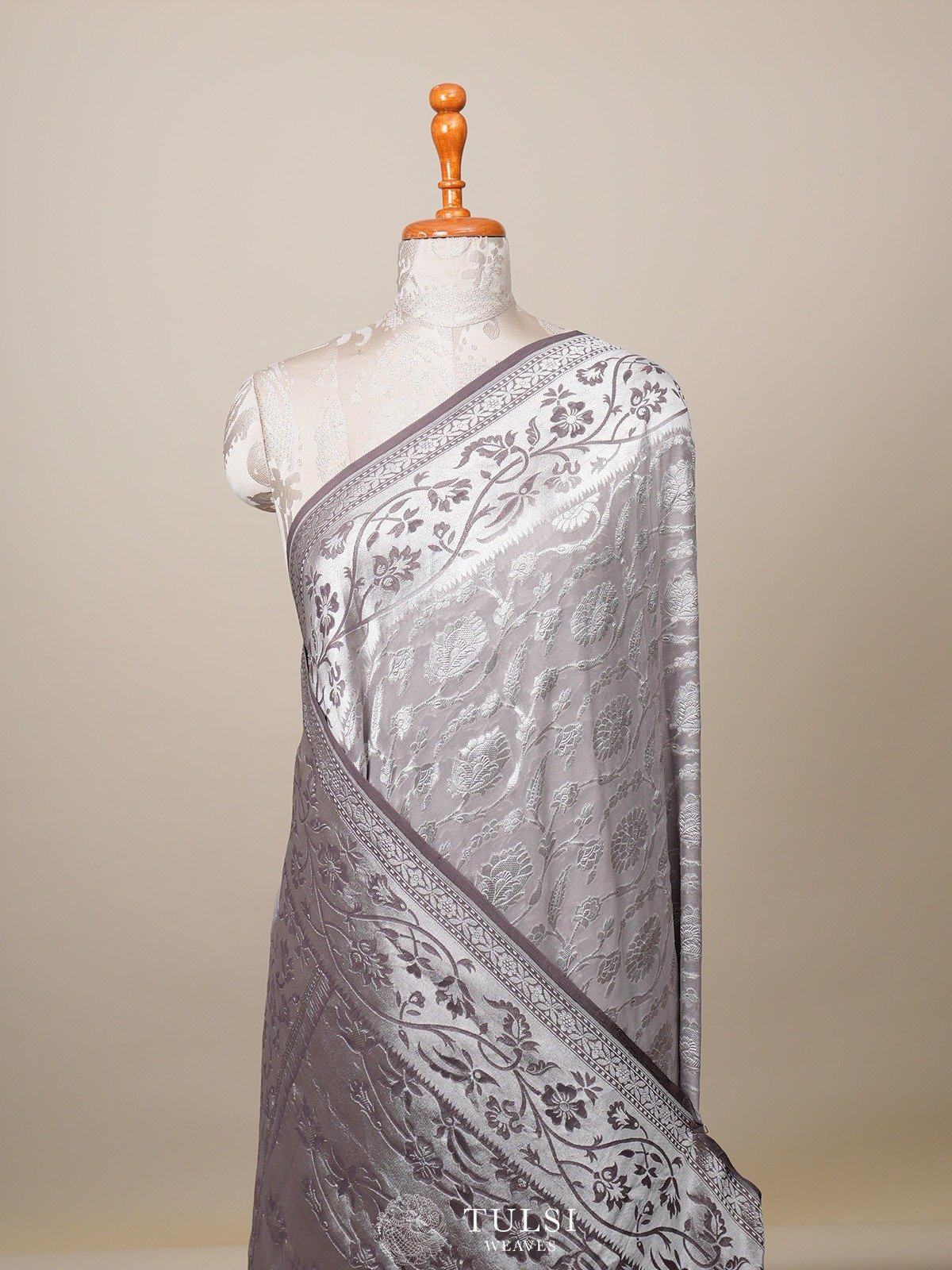 Grey Banaras Georgette Saree 