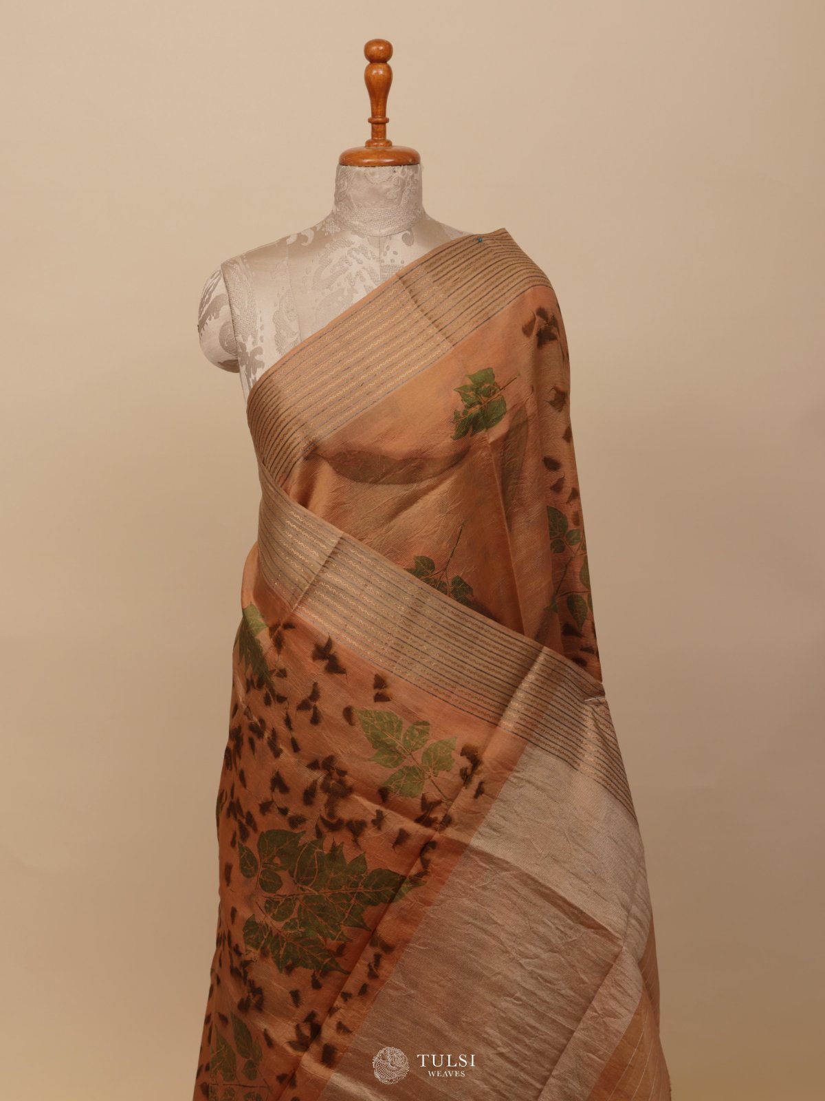 Peach Eco Print Silk Saree