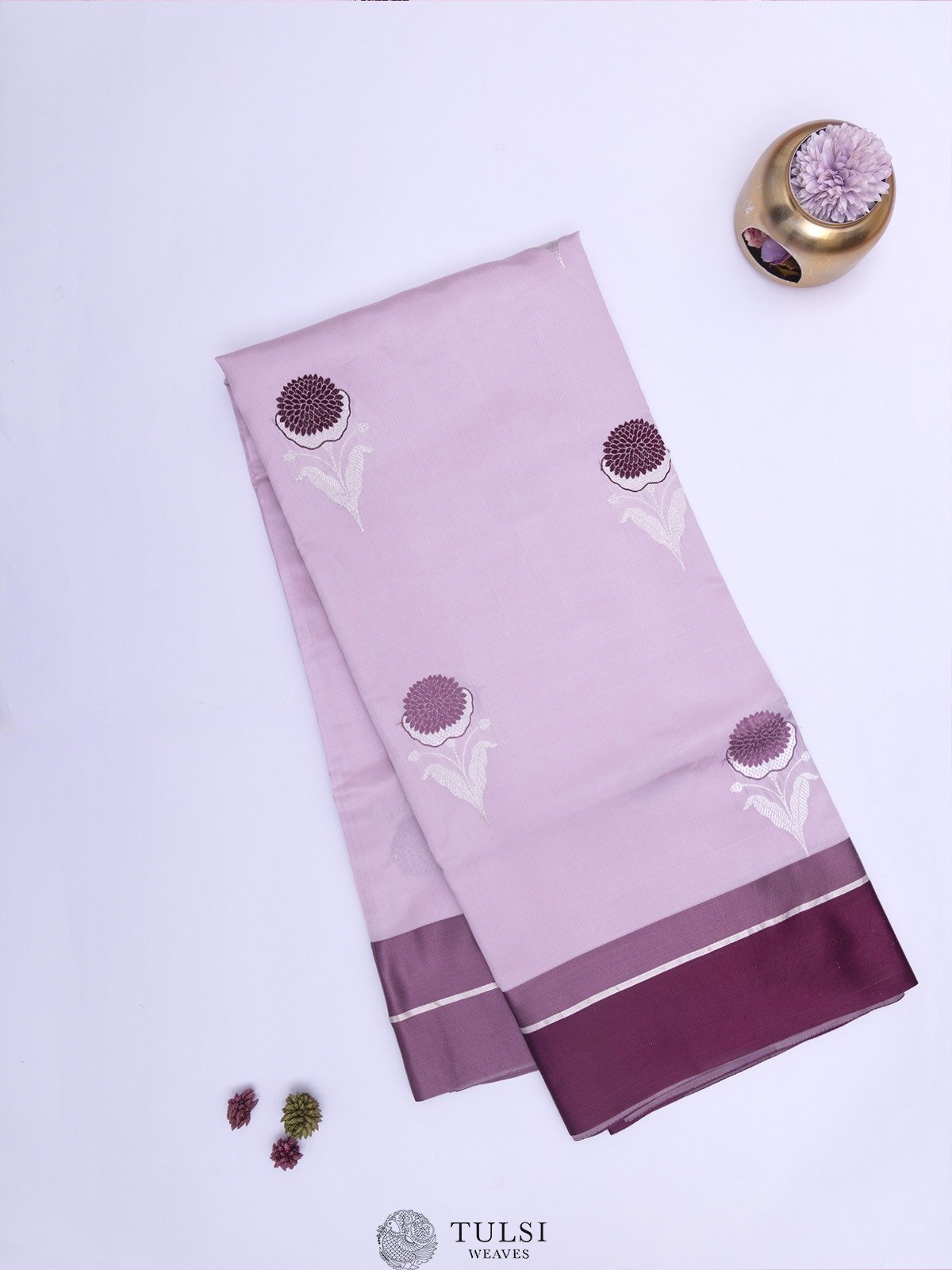 Lavender Mashru Silk Saree with Striped border