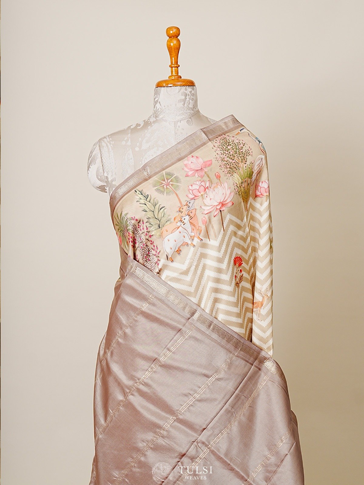 Dusty Yellow Kanjeevaram Silk Saree