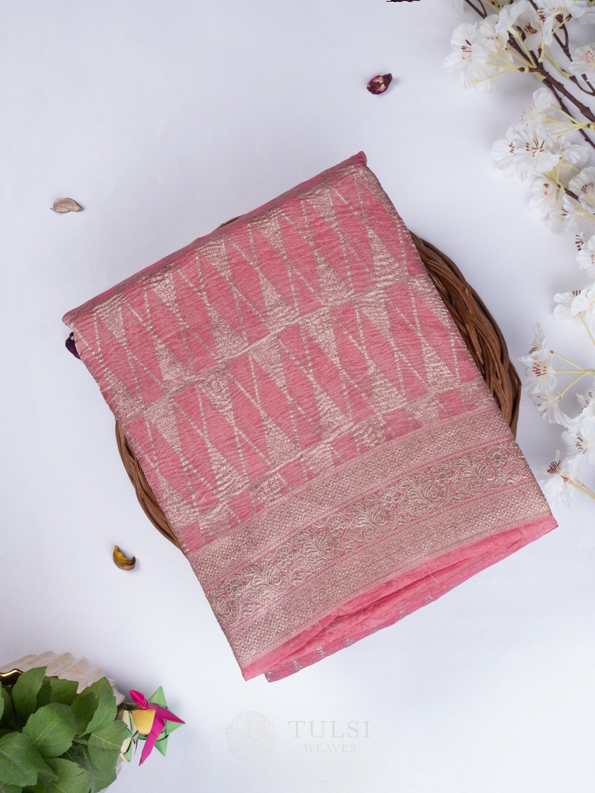 Light Pink Crushed Organza Silk Saree