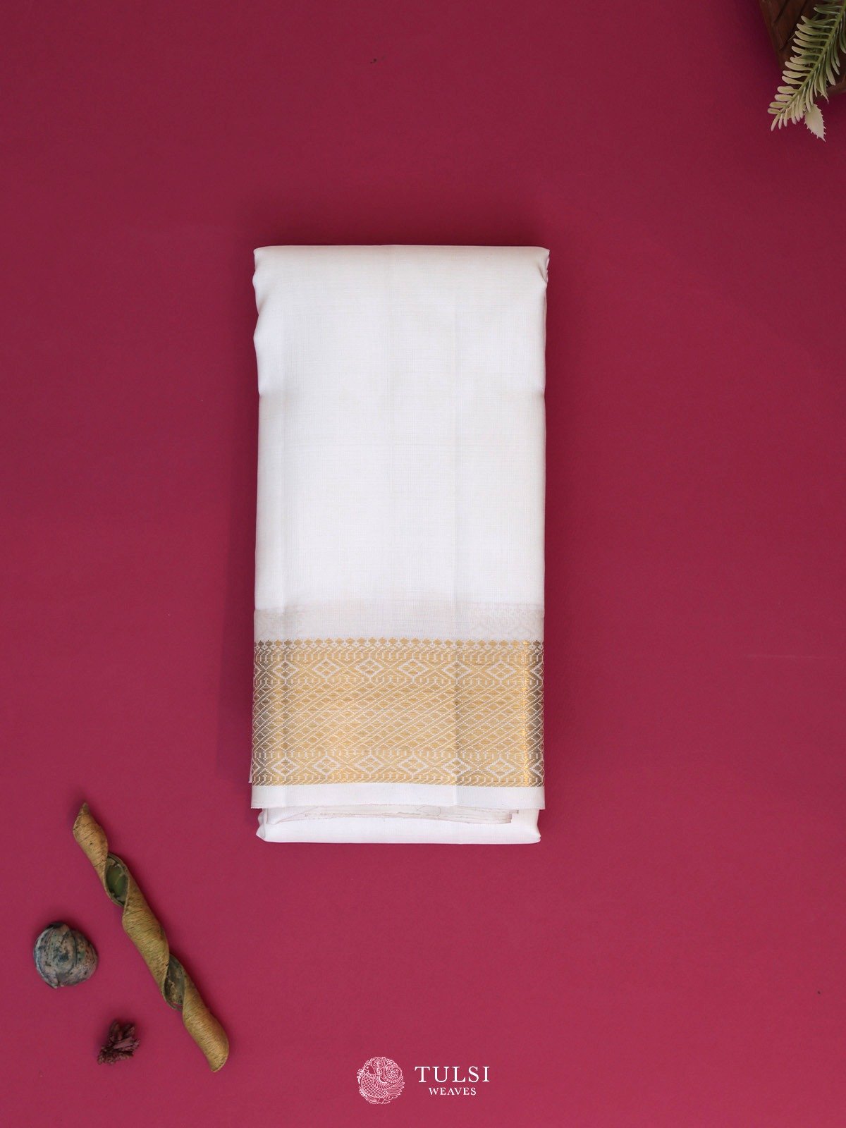 Off-White Silk Dhoti With Gold Self Zari Border