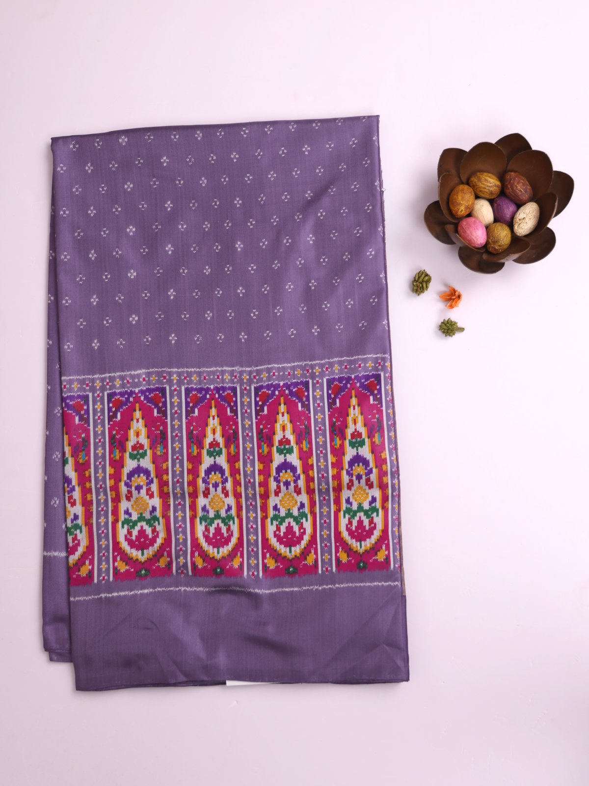Greyish Lavender Patola Silk Saree