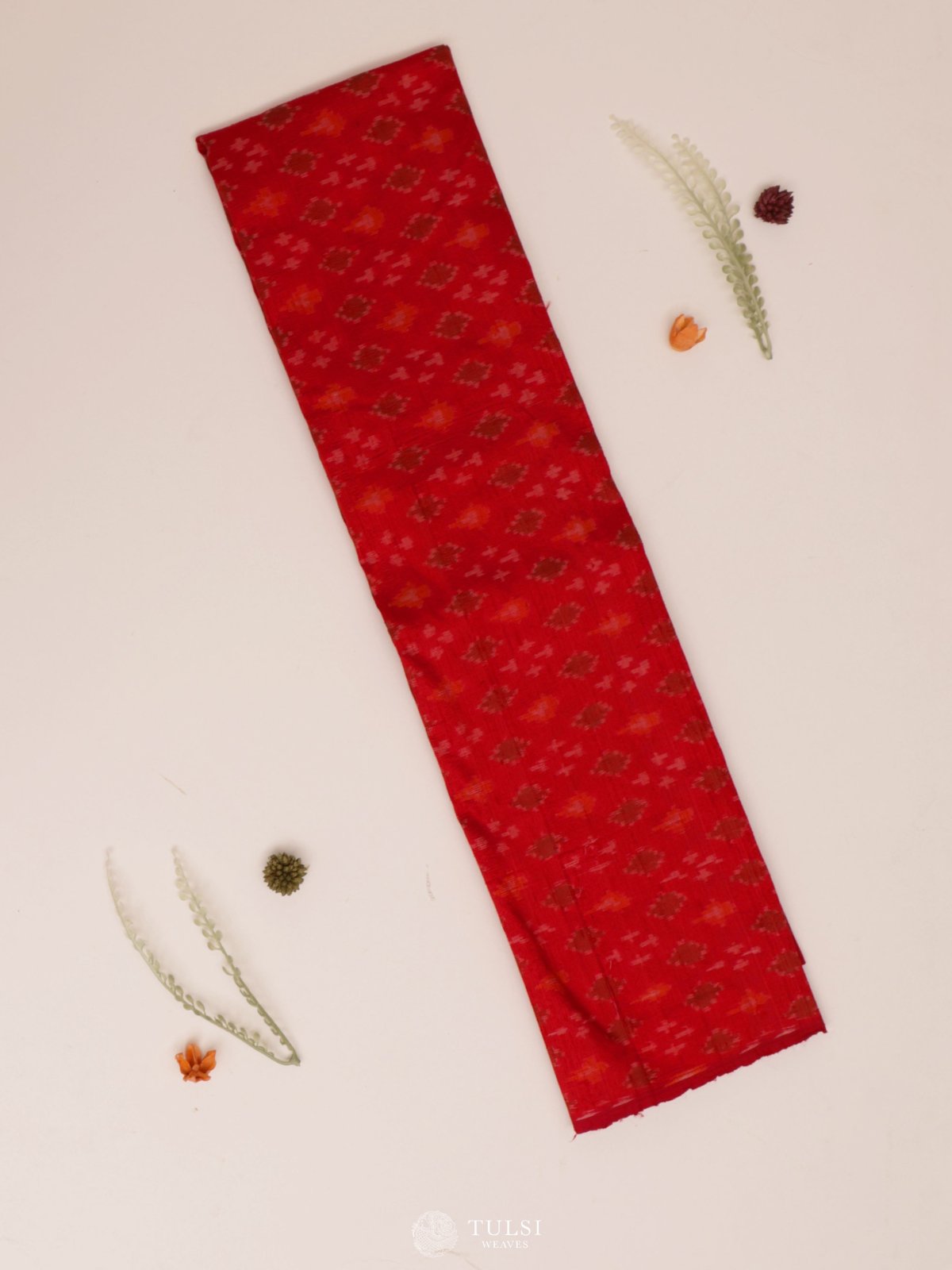 Red Ikat Raw Silk Blouse 