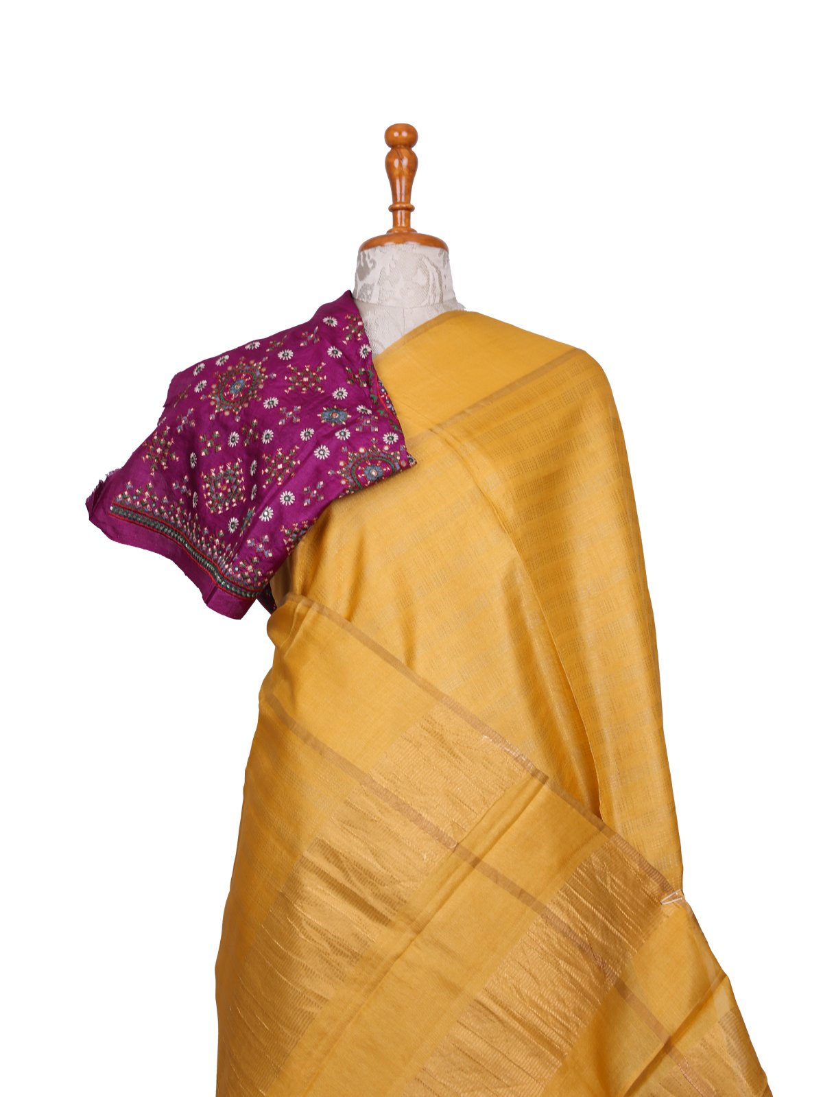 Yellow Tussar Silk Saree with Kutch Embroidered Blouse