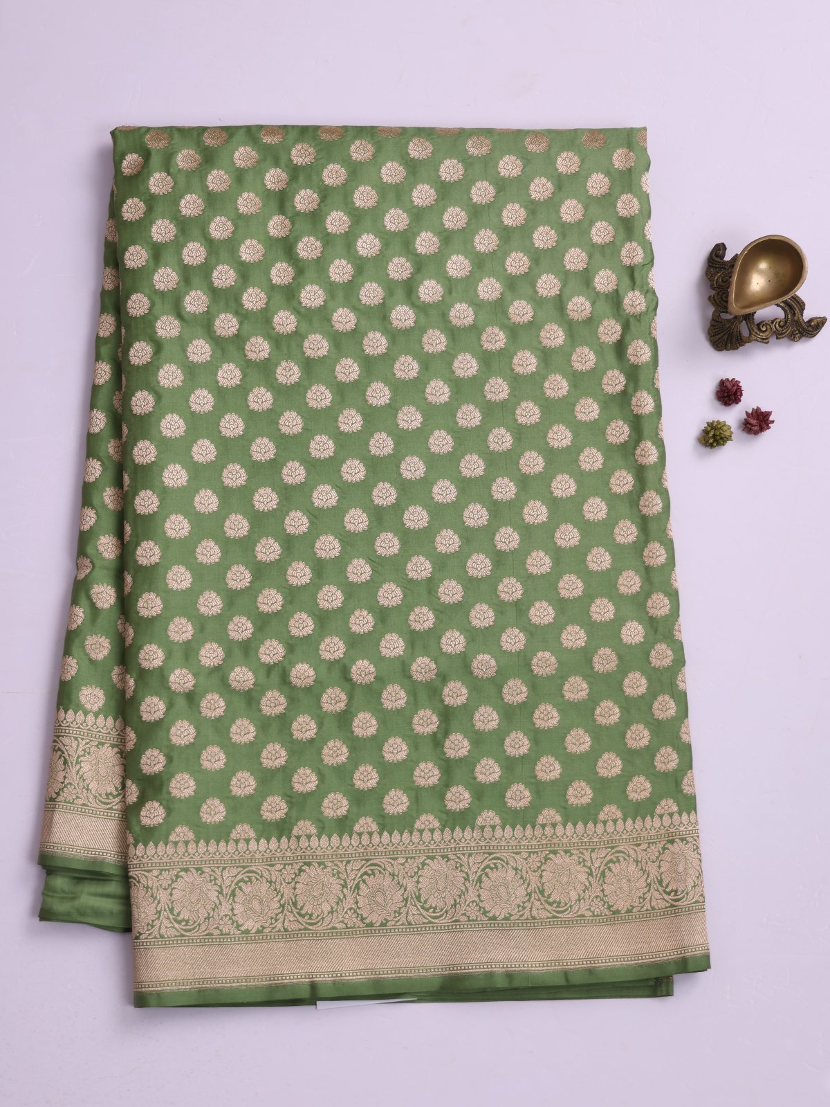 Green Banaras Silk Saree With Zari Border