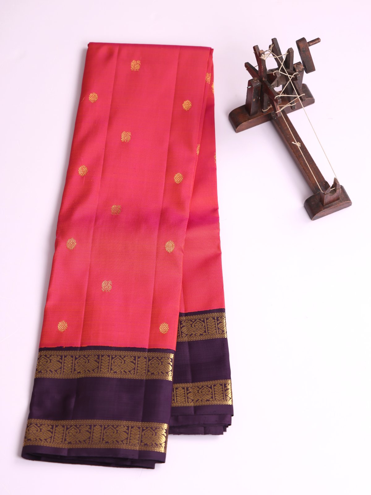 Orangish Pink Kanjeevaram Silk Saree With Nagapazham Border