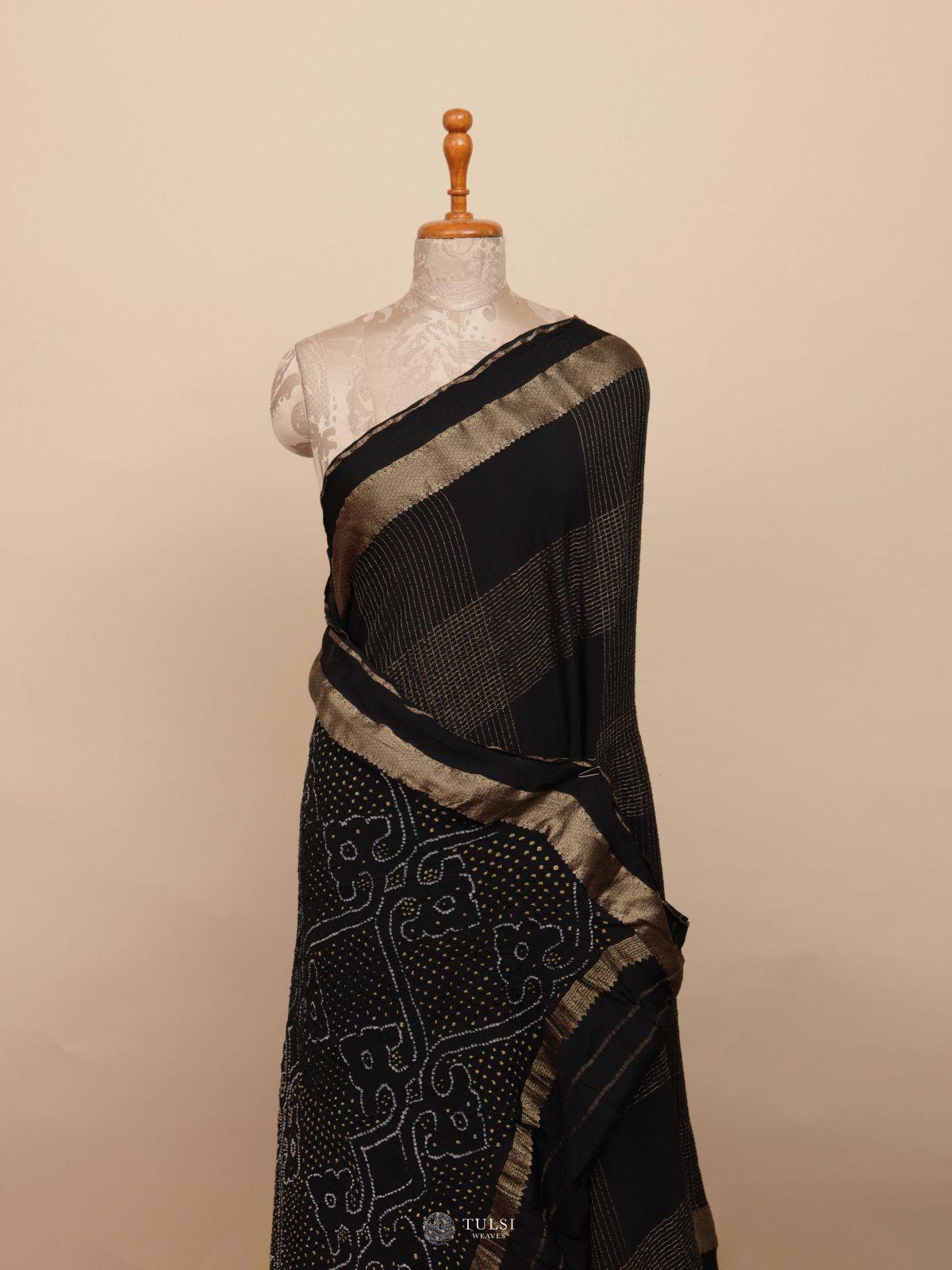 Black Mashru Bandhini Silk Saree
