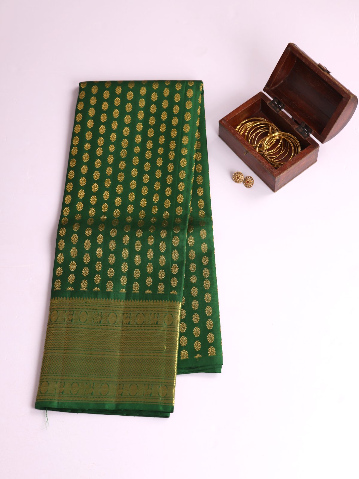 Emerald Green Kanjeevaram Silk Pavadai with Zari Border
