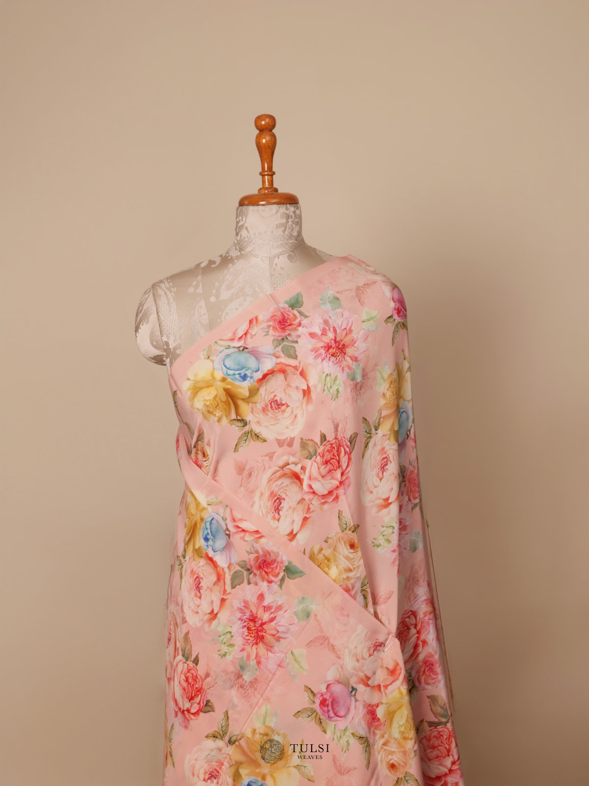 Light pink Floral Printed Crepe Silk Saree