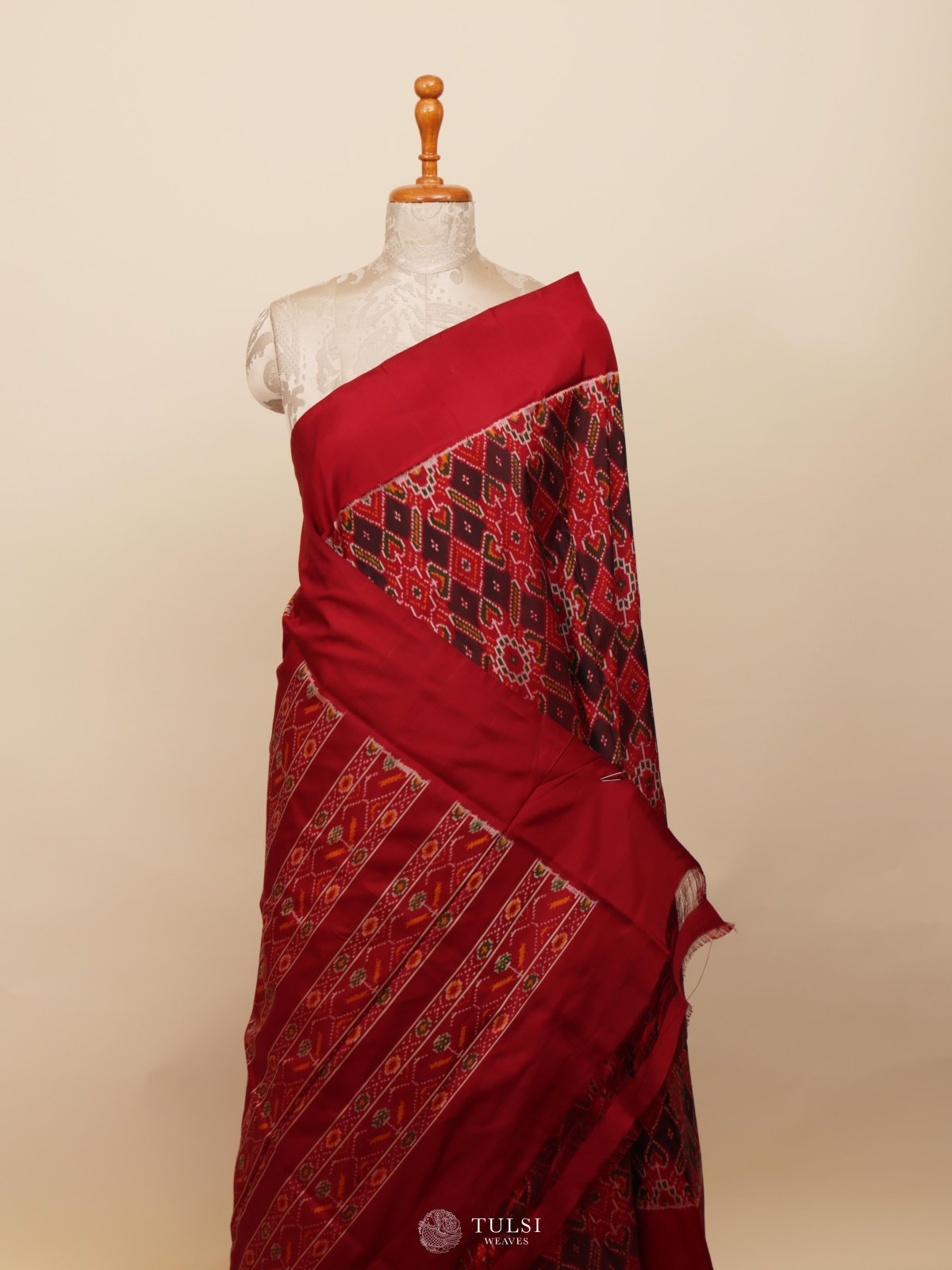 Red And Brown Ikat Silk Saree