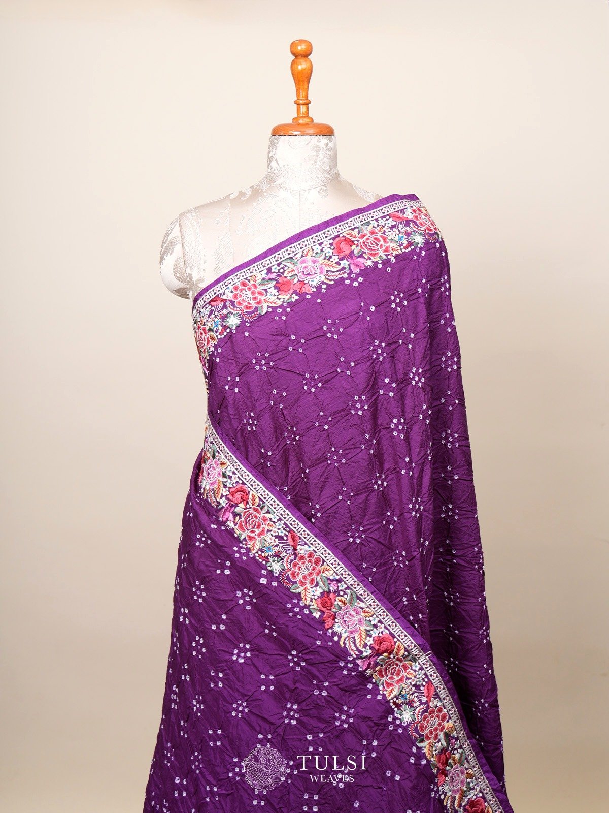 Purple Bandhini Silk Saree