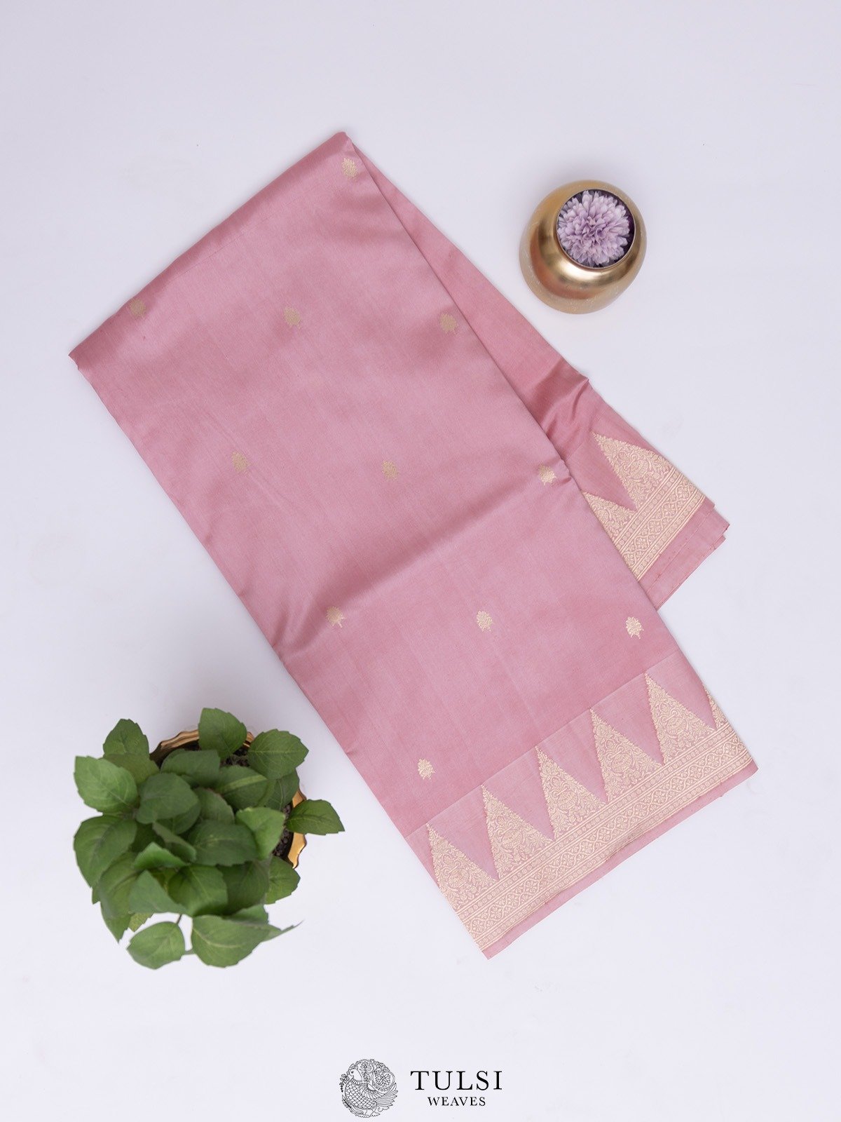 Light Pink Mashru Silk Saree with Zari Border