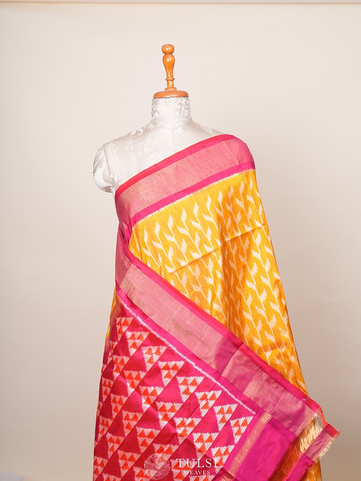Mustard Yellow Ikat Raw Silk Saree