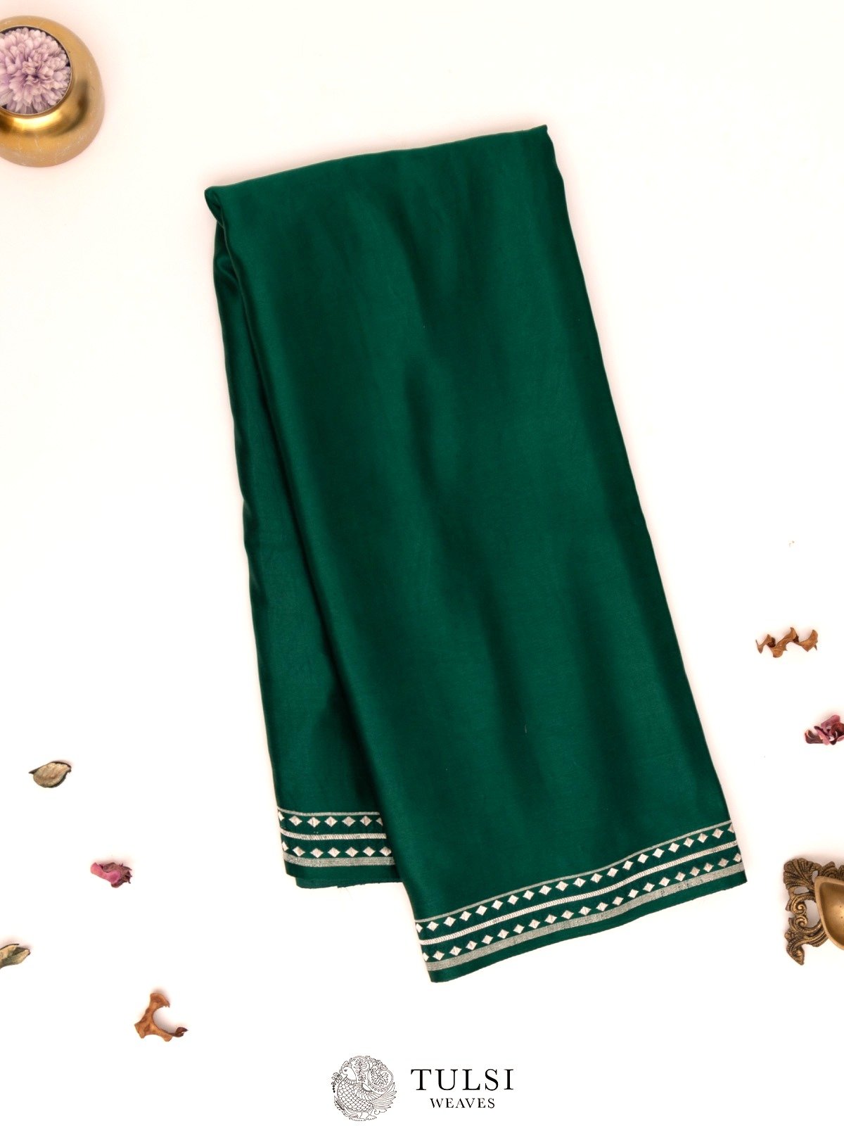 Green Mashru Silk Saree with Geometric Zari Border