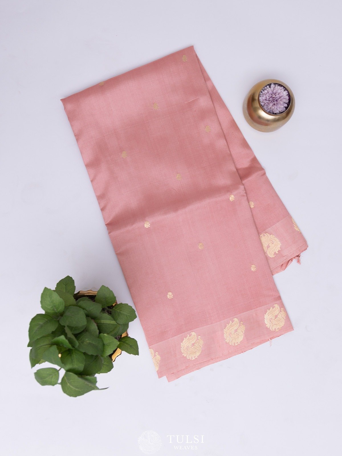 Baby Pink Mashru Silk Saree with Zari Border