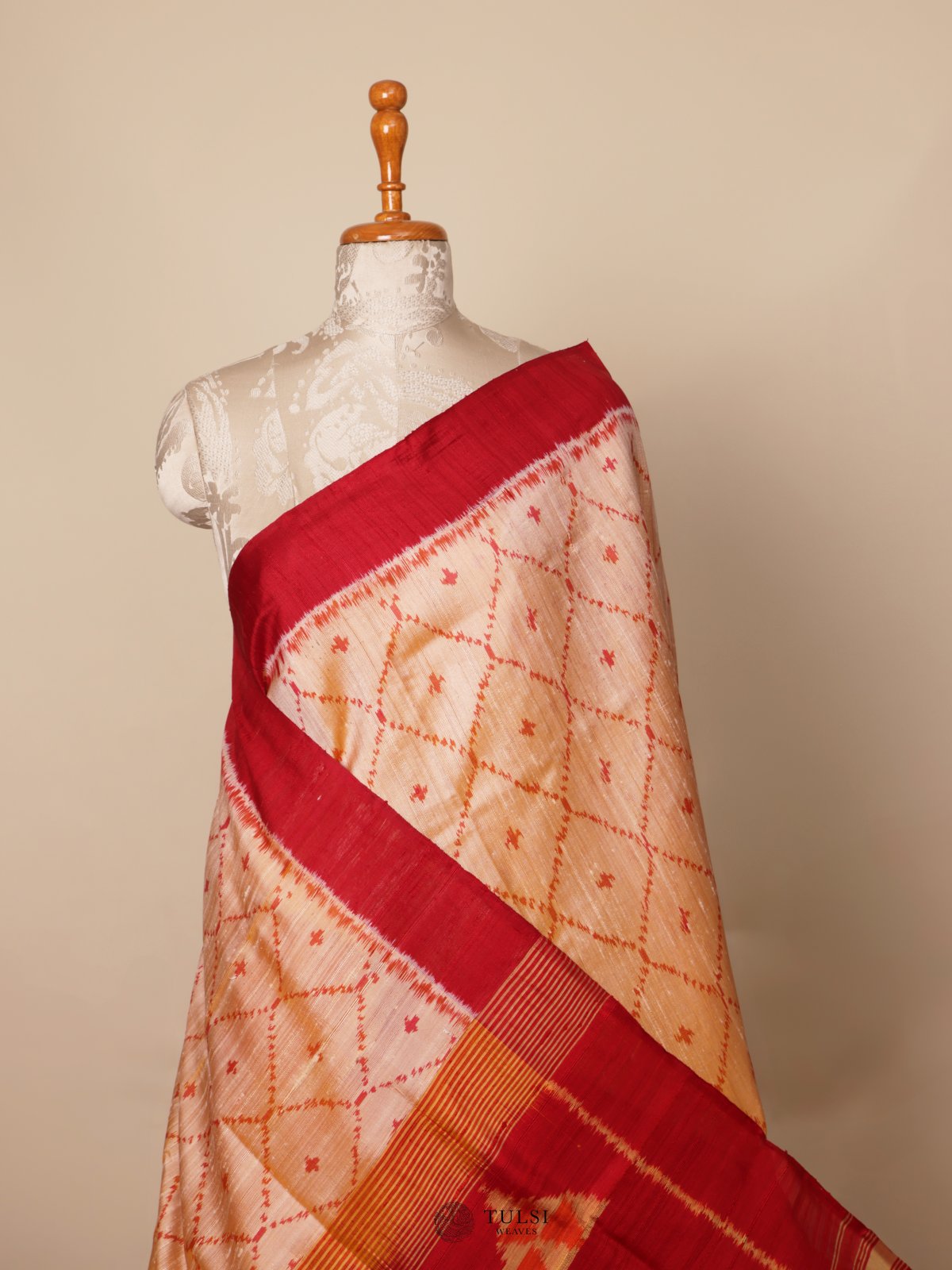 Light Peach Patola Raw Silk Saree
