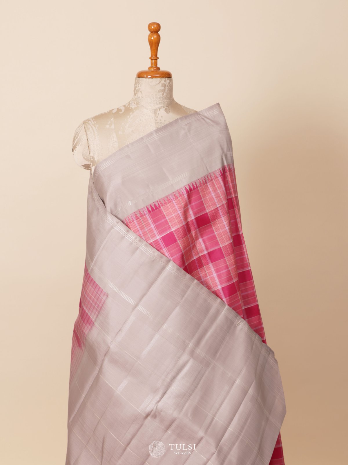 Multi Color Checked Kanjeevaram Silk Saree
